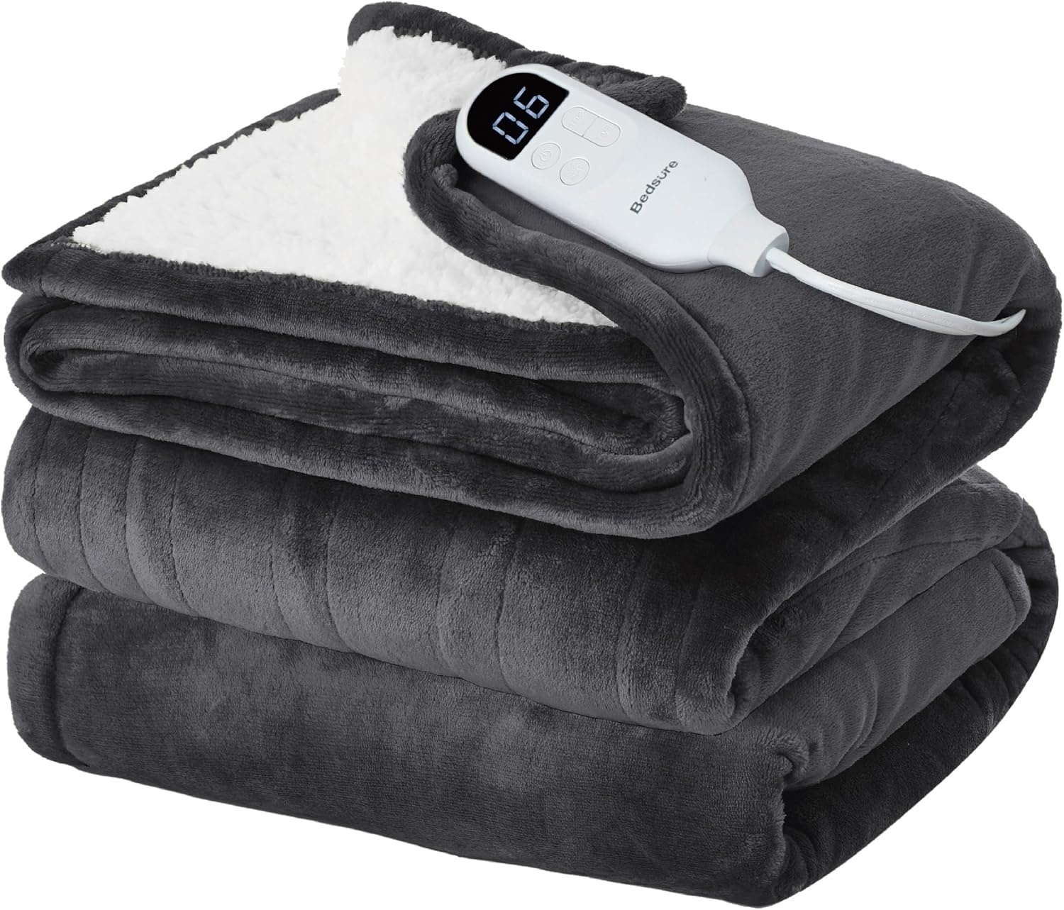image:imageBedsure Heated Blanket Full Size Soft Electric Blanket with Preheat Cream 6 Heat6 Timer Settings 8H Auto ShutOff ETLFCC Flannel Sherpa Machine Washable Gifts for Grandma Grandpa 72x84in12 Dark Grey