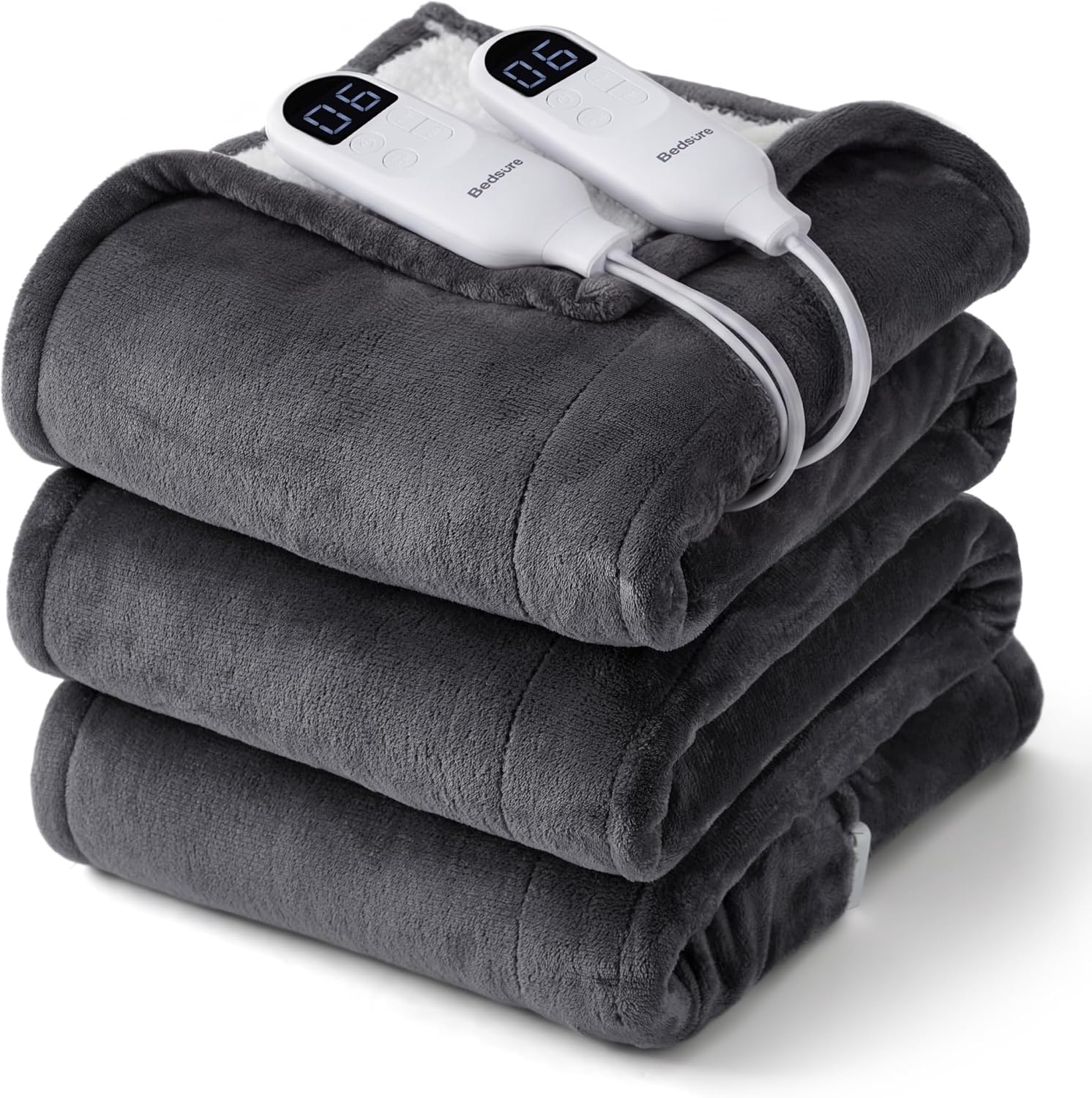 image:imageBedsure Heated Blanket Full Size Soft Electric Blanket with Preheat Cream 6 Heat6 Timer Settings 8H Auto ShutOff ETLFCC Flannel Sherpa Machine Washable Gifts for Grandma Grandpa 72x84in12 Dark Grey