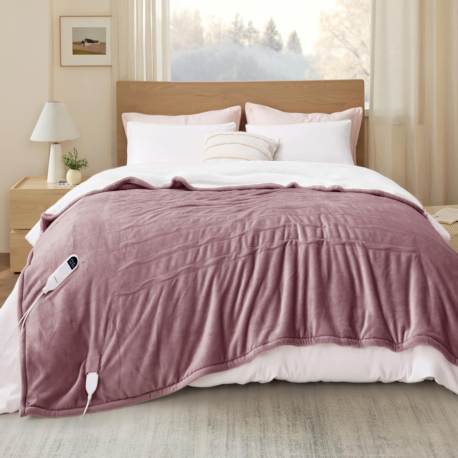 image:imageBedsure Heated Blanket Full Size Soft Electric Blanket with Preheat Cream 6 Heat6 Timer Settings 8H Auto ShutOff ETLFCC Flannel Sherpa Machine Washable Gifts for Grandma Grandpa 72x84in09 Pink