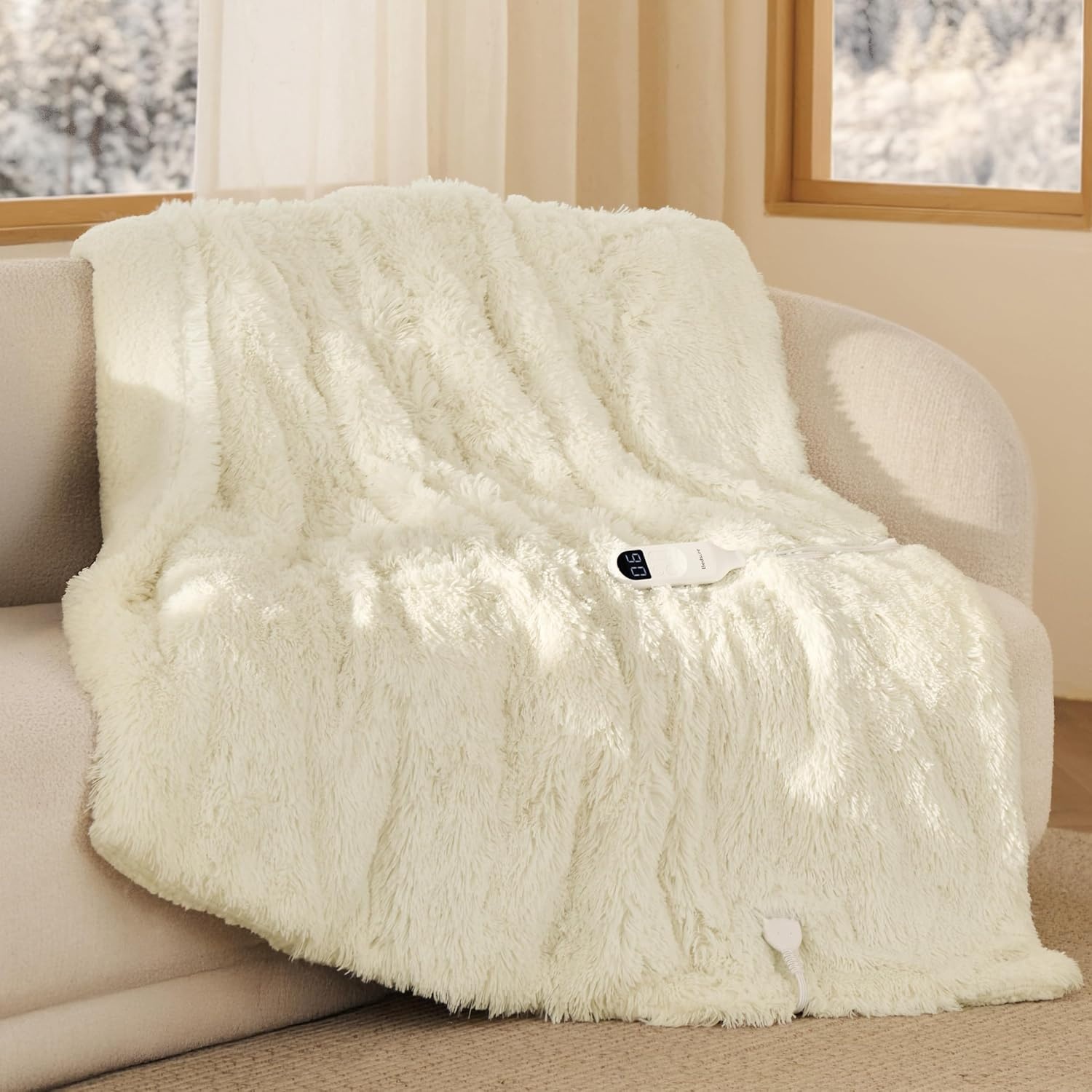 image:imageBedsure Heated Blanket Full Size Soft Electric Blanket with Preheat Cream 6 Heat6 Timer Settings 8H Auto ShutOff ETLFCC Flannel Sherpa Machine Washable Gifts for Grandma Grandpa 72x84in20 Cream