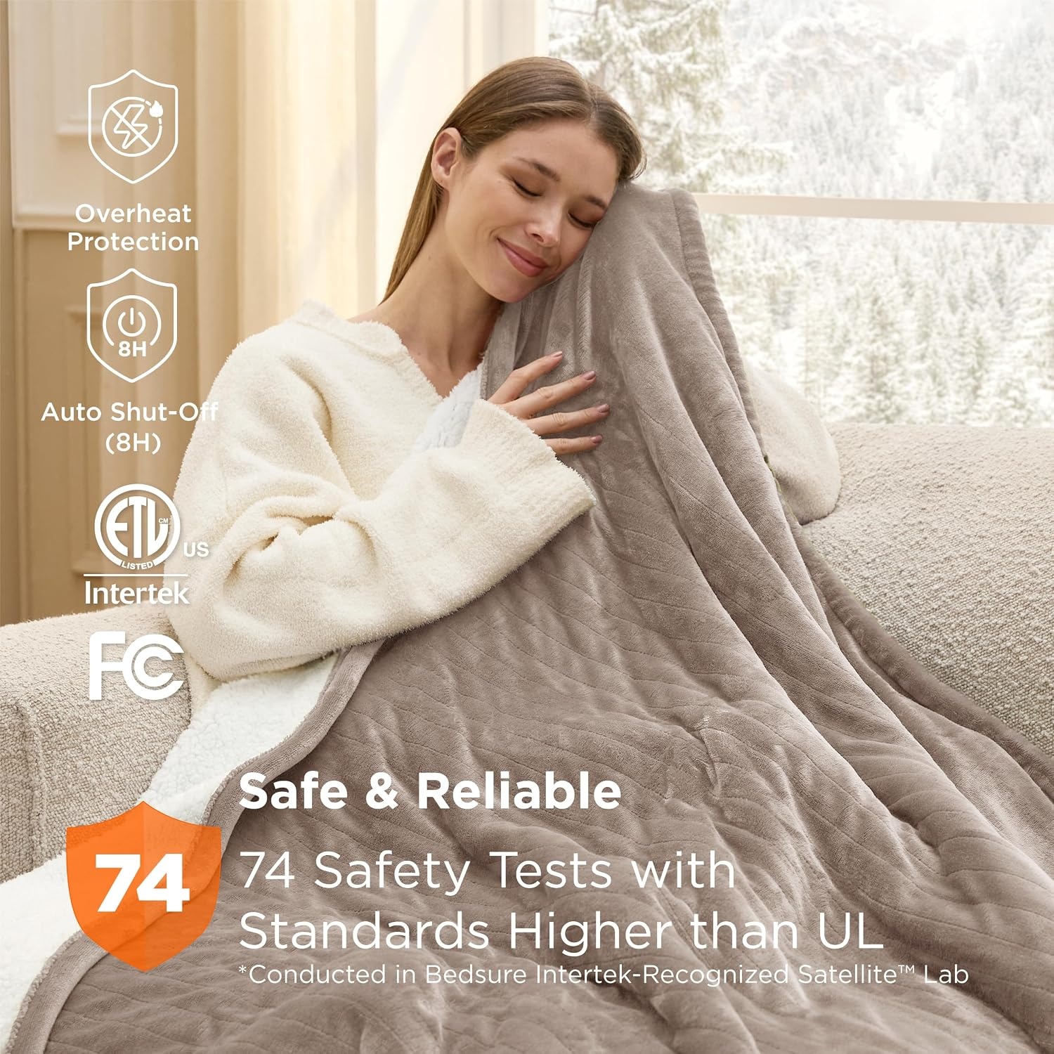 image:imageBedsure Heated Blanket Full Size Soft Electric Blanket with Preheat Cream 6 Heat6 Timer Settings 8H Auto ShutOff ETLFCC Flannel Sherpa Machine Washable Gifts for Grandma Grandpa 72x84in07 Taupe