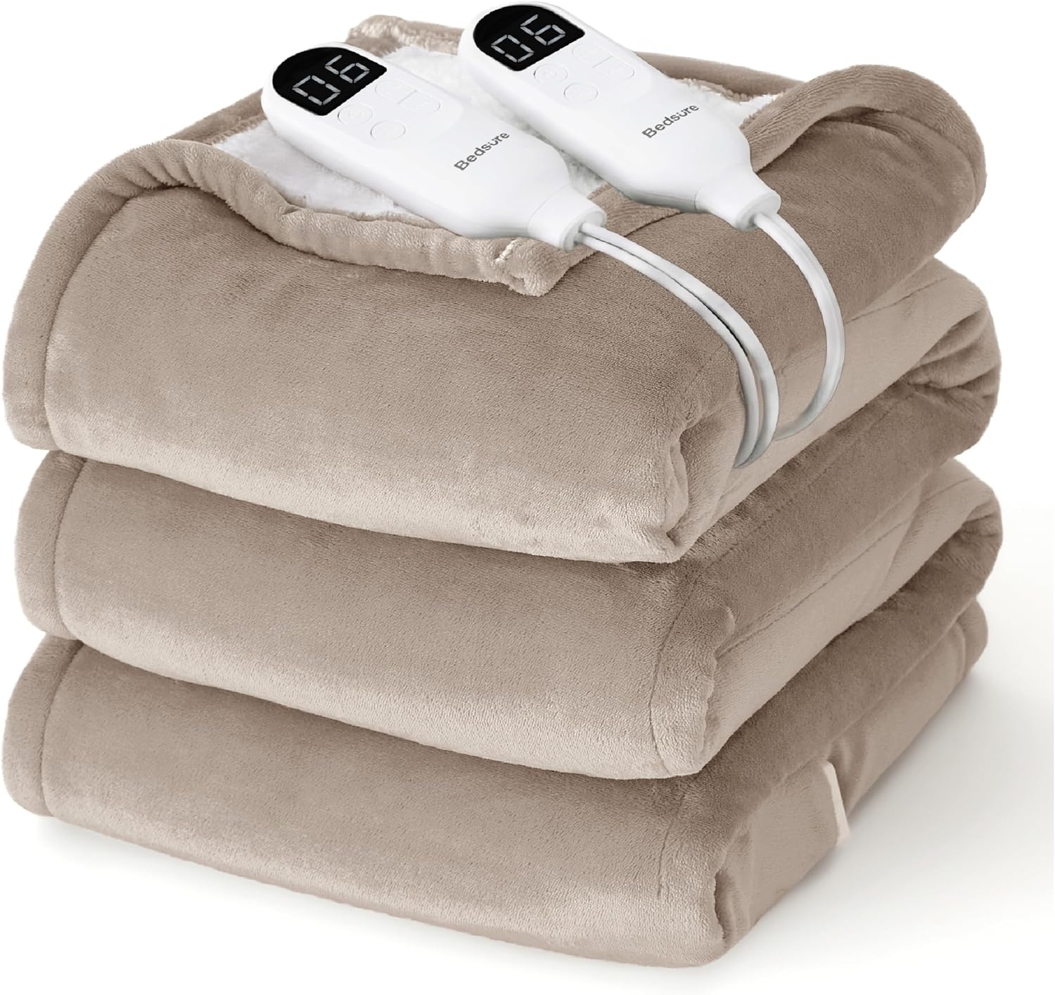 image:imageBedsure Heated Blanket Full Size Soft Electric Blanket with Preheat Cream 6 Heat6 Timer Settings 8H Auto ShutOff ETLFCC Flannel Sherpa Machine Washable Gifts for Grandma Grandpa 72x84in07 Taupe