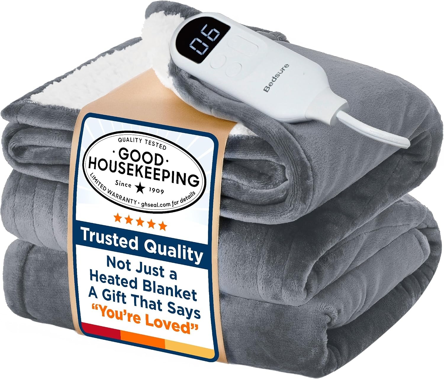 image:imageBedsure Heated Blanket Full Size Soft Electric Blanket with Preheat Cream 6 Heat6 Timer Settings 8H Auto ShutOff ETLFCC Flannel Sherpa Machine Washable Gifts for Grandma Grandpa 72x84in01 Grey