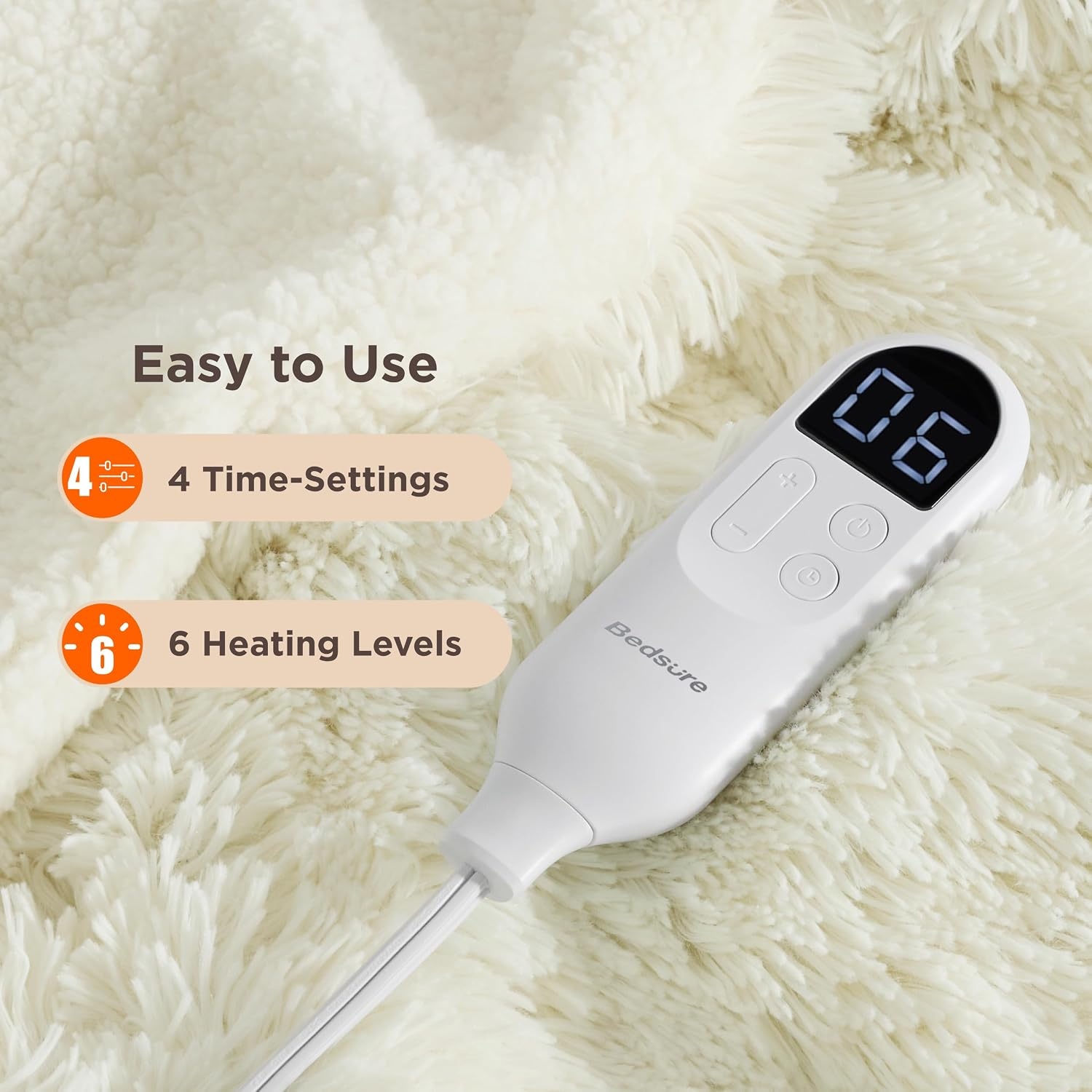 image:imageBedsure Heated Blanket Full Size Soft Electric Blanket with Preheat Cream 6 Heat6 Timer Settings 8H Auto ShutOff ETLFCC Flannel Sherpa Machine Washable Gifts for Grandma Grandpa 72x84in20 Cream
