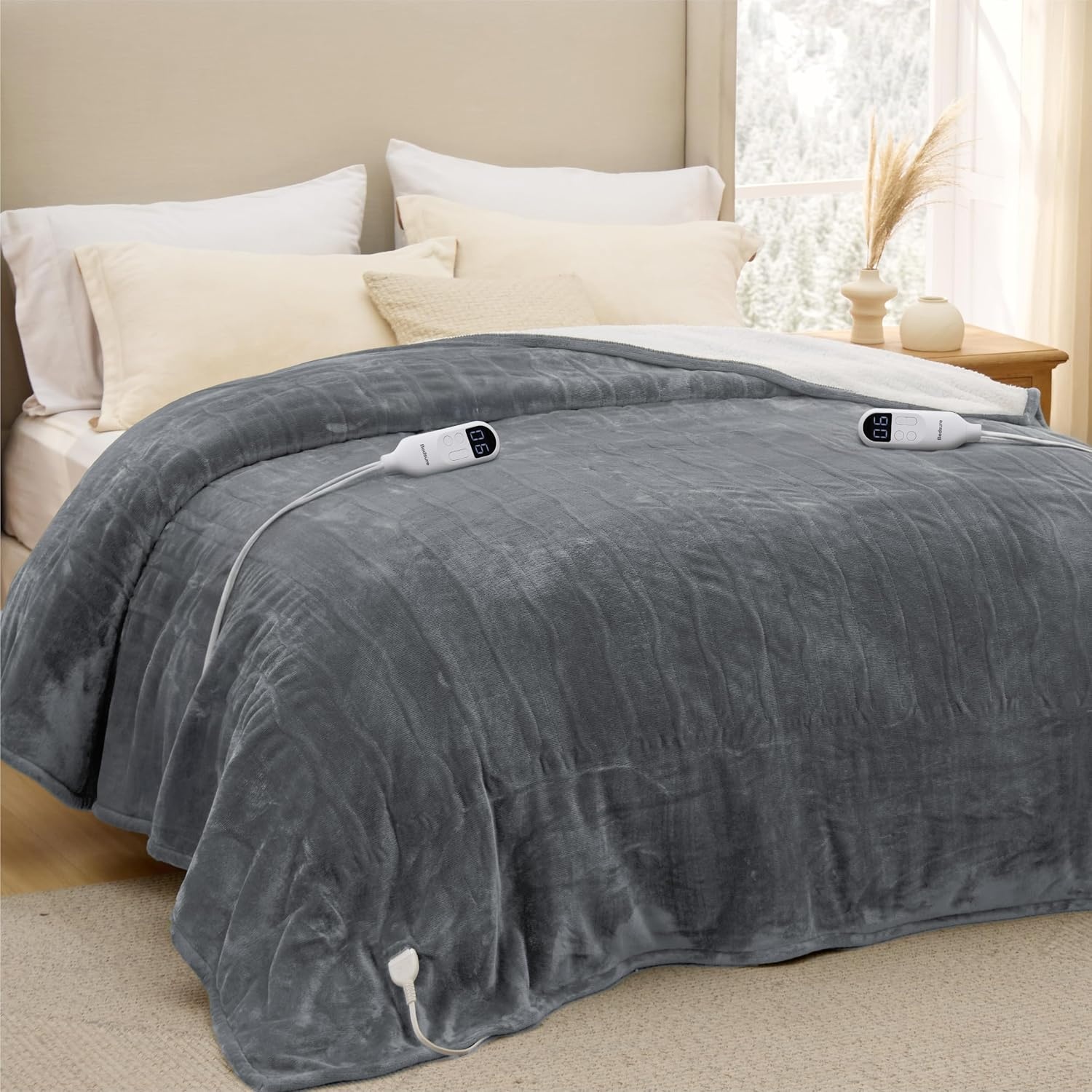 image:imageBedsure Heated Blanket Full Size Soft Electric Blanket with Preheat Cream 6 Heat6 Timer Settings 8H Auto ShutOff ETLFCC Flannel Sherpa Machine Washable Gifts for Grandma Grandpa 72x84in01 Grey