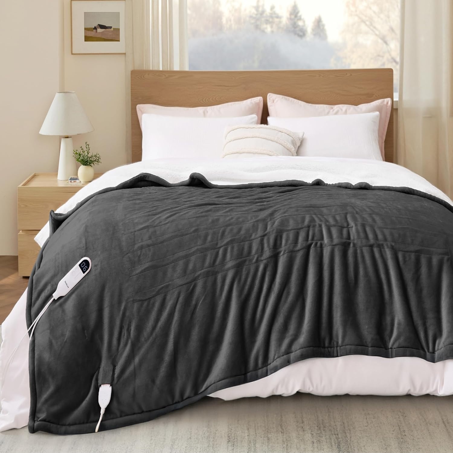 image:imageBedsure Heated Blanket Full Size Soft Electric Blanket with Preheat Cream 6 Heat6 Timer Settings 8H Auto ShutOff ETLFCC Flannel Sherpa Machine Washable Gifts for Grandma Grandpa 72x84in12 Dark Grey