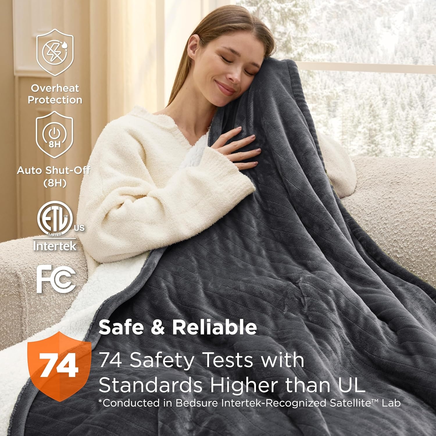image:imageBedsure Heated Blanket Full Size Soft Electric Blanket with Preheat Cream 6 Heat6 Timer Settings 8H Auto ShutOff ETLFCC Flannel Sherpa Machine Washable Gifts for Grandma Grandpa 72x84in12 Dark Grey