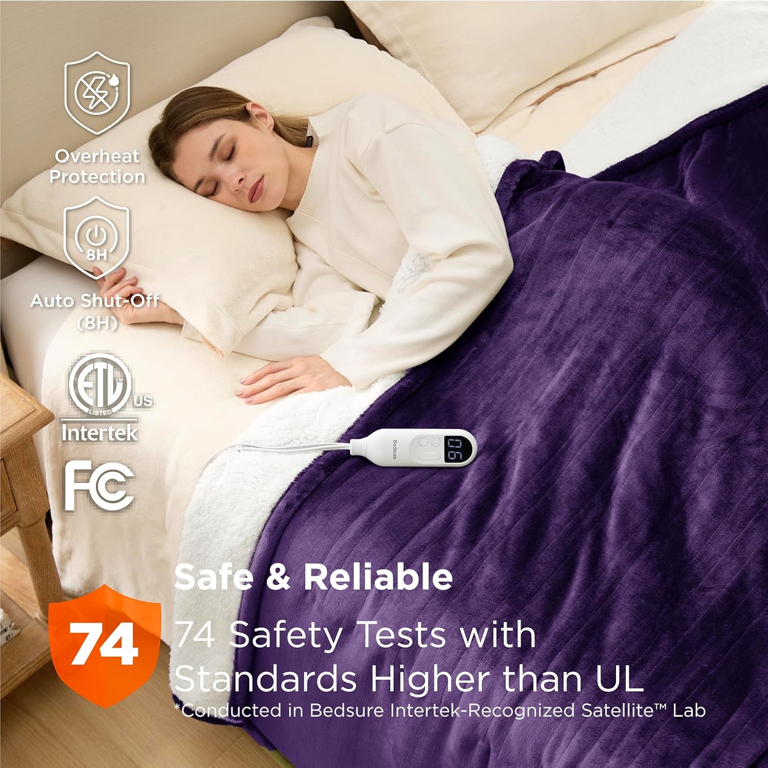 image:imageBedsure Heated Blanket Full Size Soft Electric Blanket with Preheat Cream 6 Heat6 Timer Settings 8H Auto ShutOff ETLFCC Flannel Sherpa Machine Washable Gifts for Grandma Grandpa 72x84in08 Purple