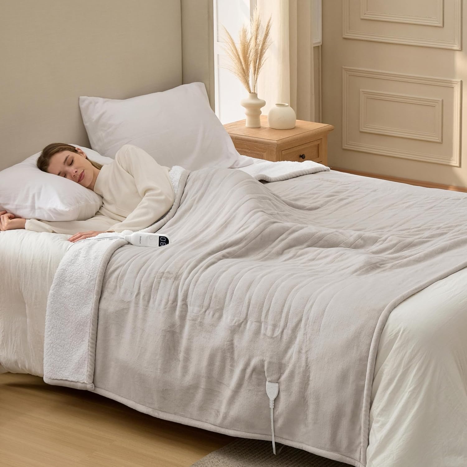 image:imageBedsure Heated Blanket Full Size Soft Electric Blanket with Preheat Cream 6 Heat6 Timer Settings 8H Auto ShutOff ETLFCC Flannel Sherpa Machine Washable Gifts for Grandma Grandpa 72x84in03 Cream