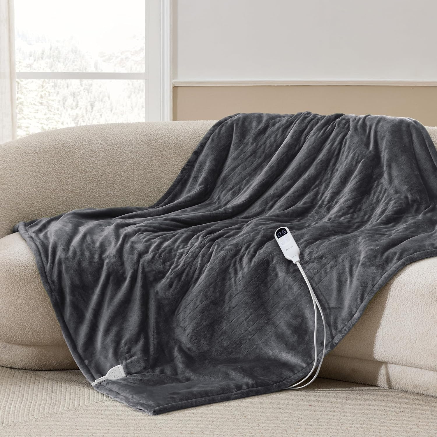 image:imageBedsure Heated Blanket Full Size Soft Electric Blanket with Preheat Cream 6 Heat6 Timer Settings 8H Auto ShutOff ETLFCC Flannel Sherpa Machine Washable Gifts for Grandma Grandpa 72x84in12 Dark Grey