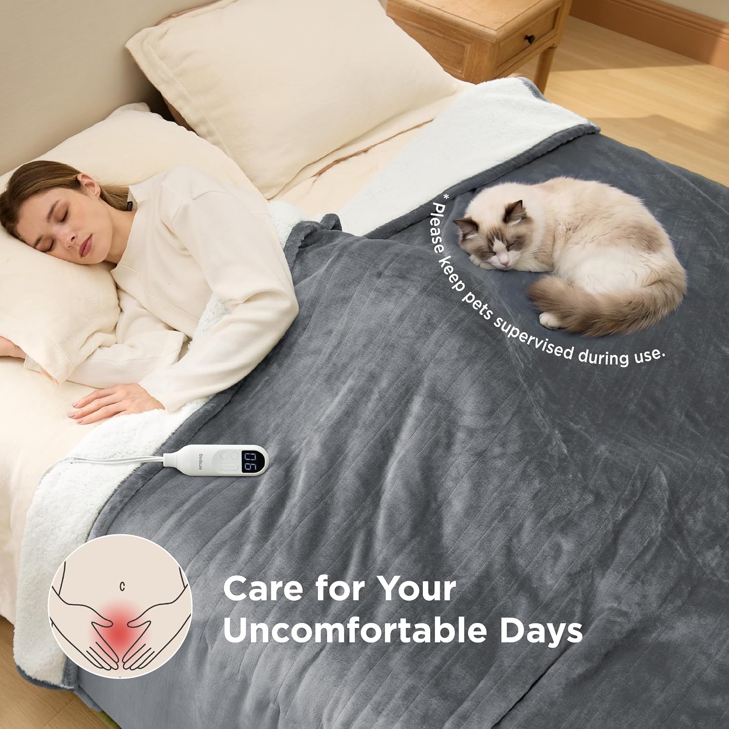 image:imageBedsure Heated Blanket Full Size Soft Electric Blanket with Preheat Cream 6 Heat6 Timer Settings 8H Auto ShutOff ETLFCC Flannel Sherpa Machine Washable Gifts for Grandma Grandpa 72x84in01 Grey