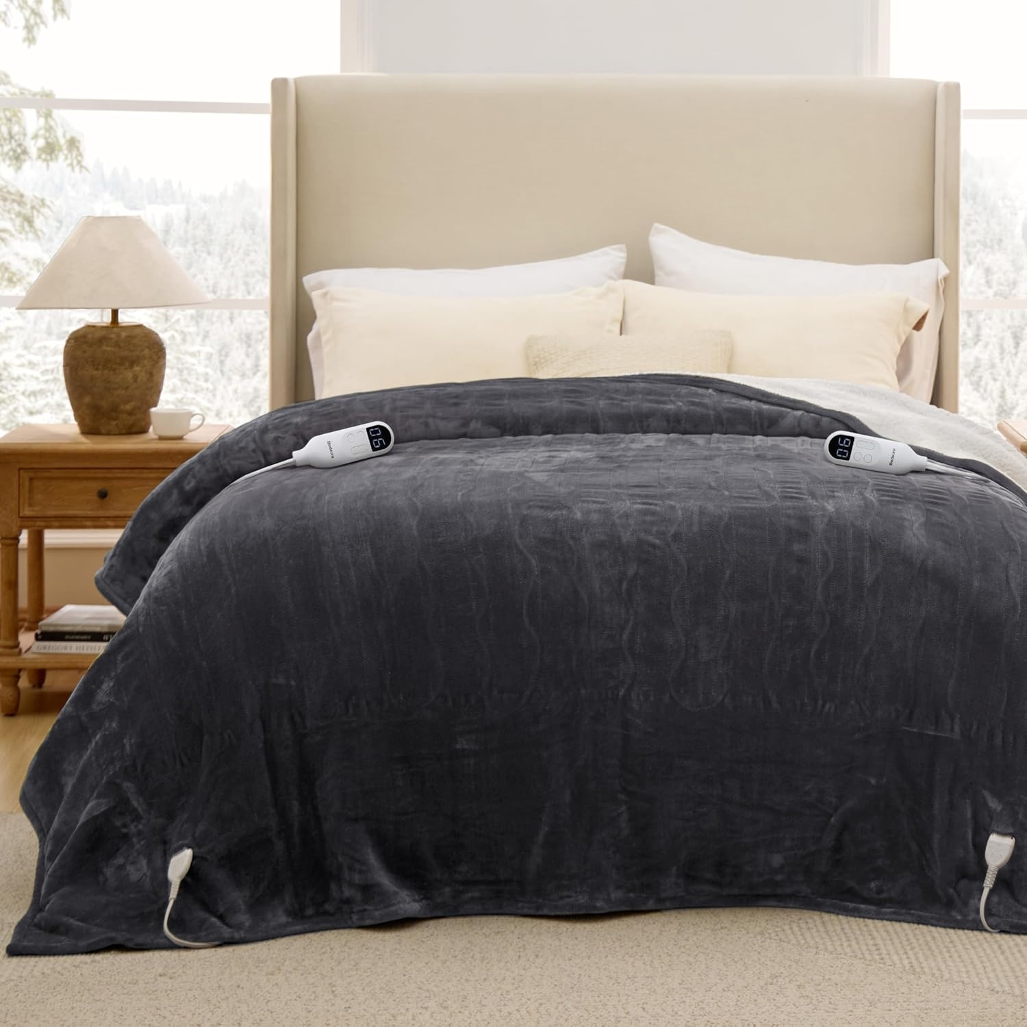 image:imageBedsure Heated Blanket Full Size Soft Electric Blanket with Preheat Cream 6 Heat6 Timer Settings 8H Auto ShutOff ETLFCC Flannel Sherpa Machine Washable Gifts for Grandma Grandpa 72x84in12 Dark Grey
