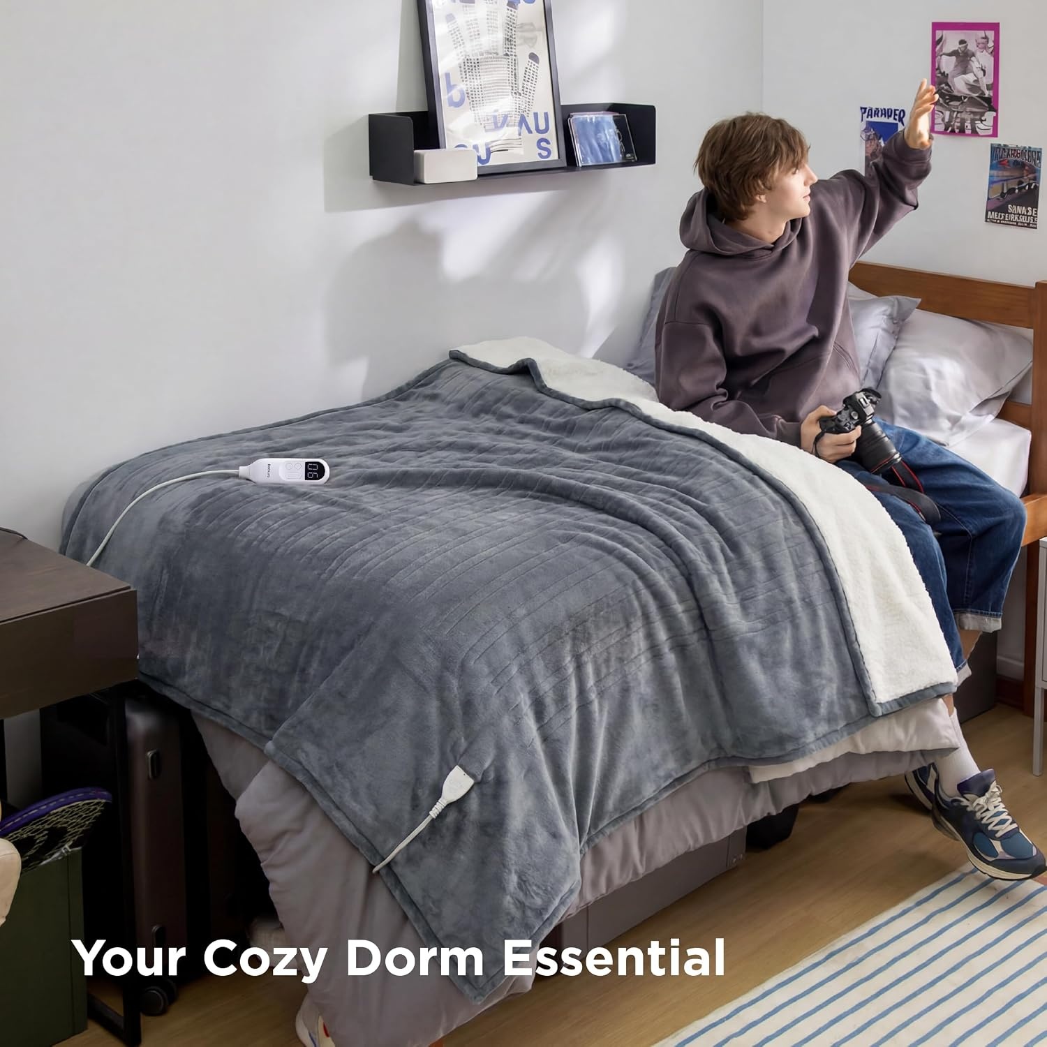 image:imageBedsure Heated Blanket Full Size Soft Electric Blanket with Preheat Cream 6 Heat6 Timer Settings 8H Auto ShutOff ETLFCC Flannel Sherpa Machine Washable Gifts for Grandma Grandpa 72x84in01 Grey
