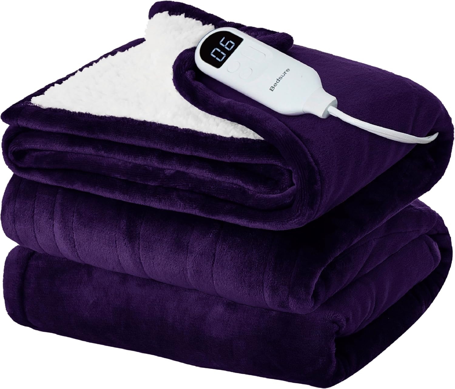 image:imageBedsure Heated Blanket Full Size Soft Electric Blanket with Preheat Cream 6 Heat6 Timer Settings 8H Auto ShutOff ETLFCC Flannel Sherpa Machine Washable Gifts for Grandma Grandpa 72x84in08 Purple