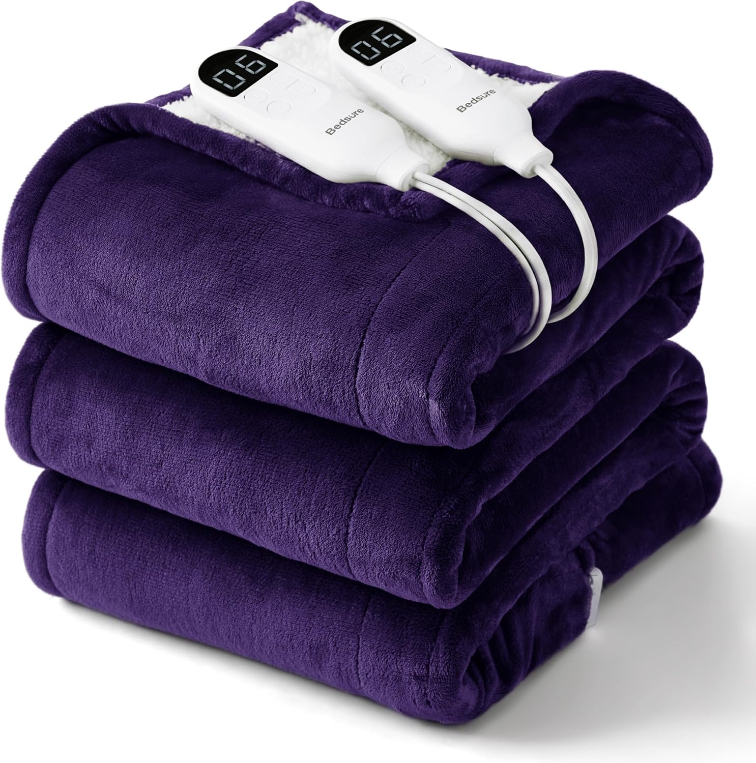 image:imageBedsure Heated Blanket Full Size Soft Electric Blanket with Preheat Cream 6 Heat6 Timer Settings 8H Auto ShutOff ETLFCC Flannel Sherpa Machine Washable Gifts for Grandma Grandpa 72x84in08 Purple