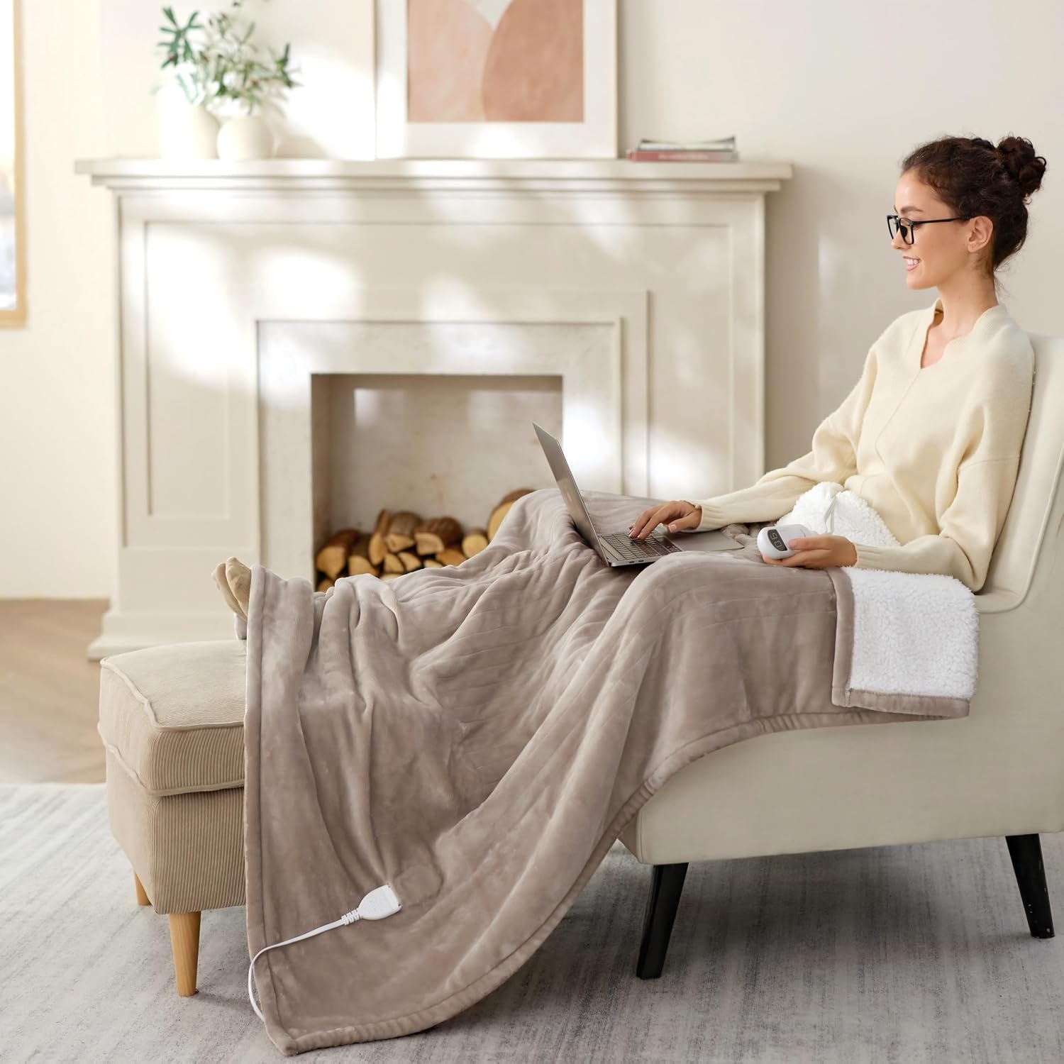 image:imageBedsure Heated Blanket Full Size Soft Electric Blanket with Preheat Cream 6 Heat6 Timer Settings 8H Auto ShutOff ETLFCC Flannel Sherpa Machine Washable Gifts for Grandma Grandpa 72x84in07 Taupe