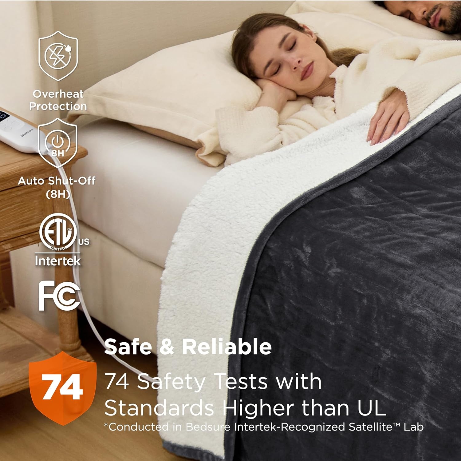image:imageBedsure Heated Blanket Full Size Soft Electric Blanket with Preheat Cream 6 Heat6 Timer Settings 8H Auto ShutOff ETLFCC Flannel Sherpa Machine Washable Gifts for Grandma Grandpa 72x84in12 Dark Grey