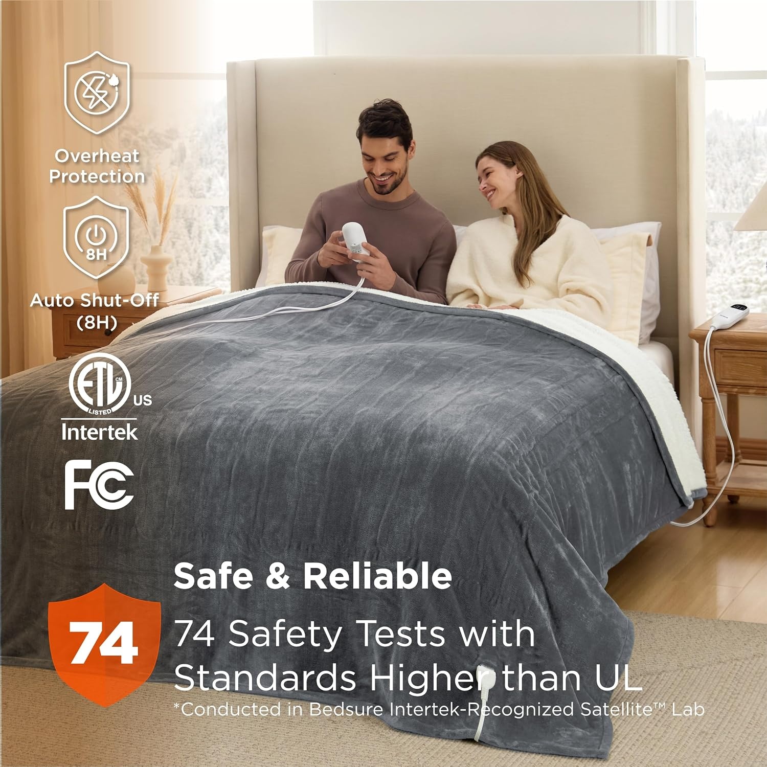 image:imageBedsure Heated Blanket Full Size Soft Electric Blanket with Preheat Cream 6 Heat6 Timer Settings 8H Auto ShutOff ETLFCC Flannel Sherpa Machine Washable Gifts for Grandma Grandpa 72x84in01 Grey