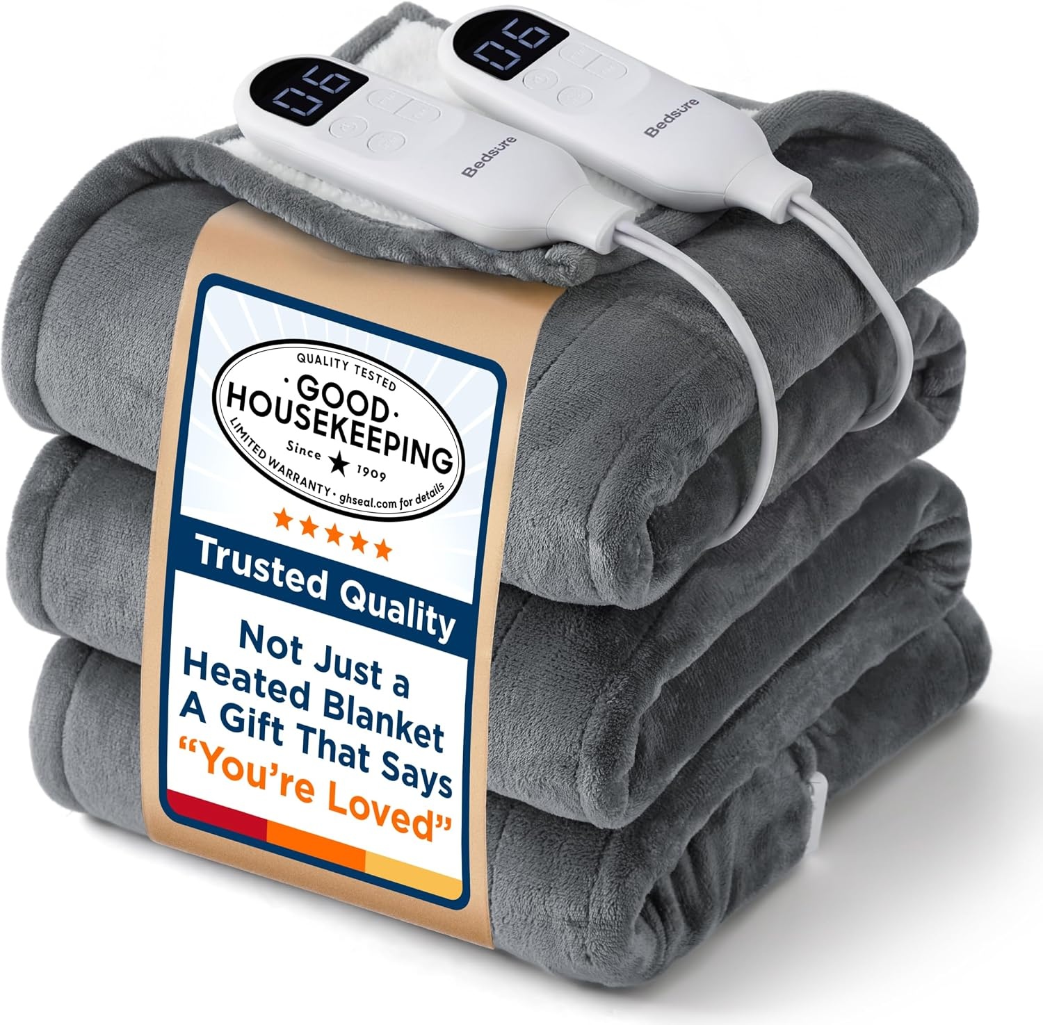 image:imageBedsure Heated Blanket Full Size Soft Electric Blanket with Preheat Cream 6 Heat6 Timer Settings 8H Auto ShutOff ETLFCC Flannel Sherpa Machine Washable Gifts for Grandma Grandpa 72x84in01 Grey