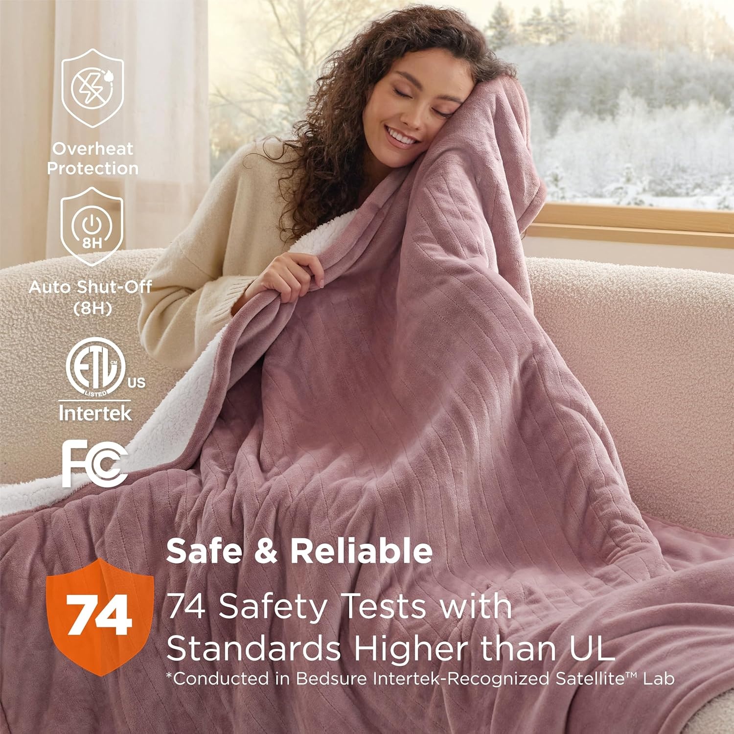 image:imageBedsure Heated Blanket Full Size Soft Electric Blanket with Preheat Cream 6 Heat6 Timer Settings 8H Auto ShutOff ETLFCC Flannel Sherpa Machine Washable Gifts for Grandma Grandpa 72x84in09 Pink