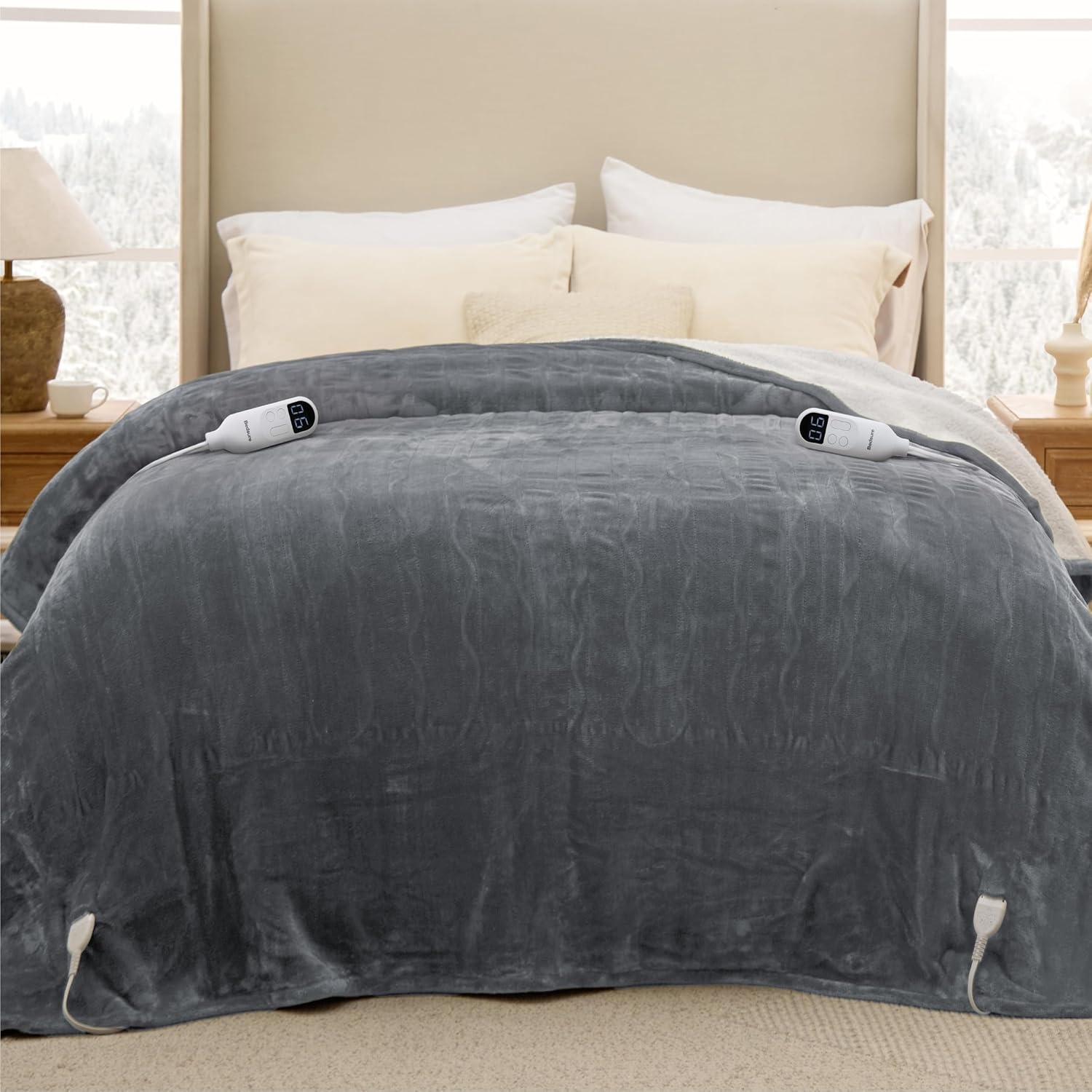 image:imageBedsure Heated Blanket Full Size Soft Electric Blanket with Preheat Cream 6 Heat6 Timer Settings 8H Auto ShutOff ETLFCC Flannel Sherpa Machine Washable Gifts for Grandma Grandpa 72x84in01 Grey