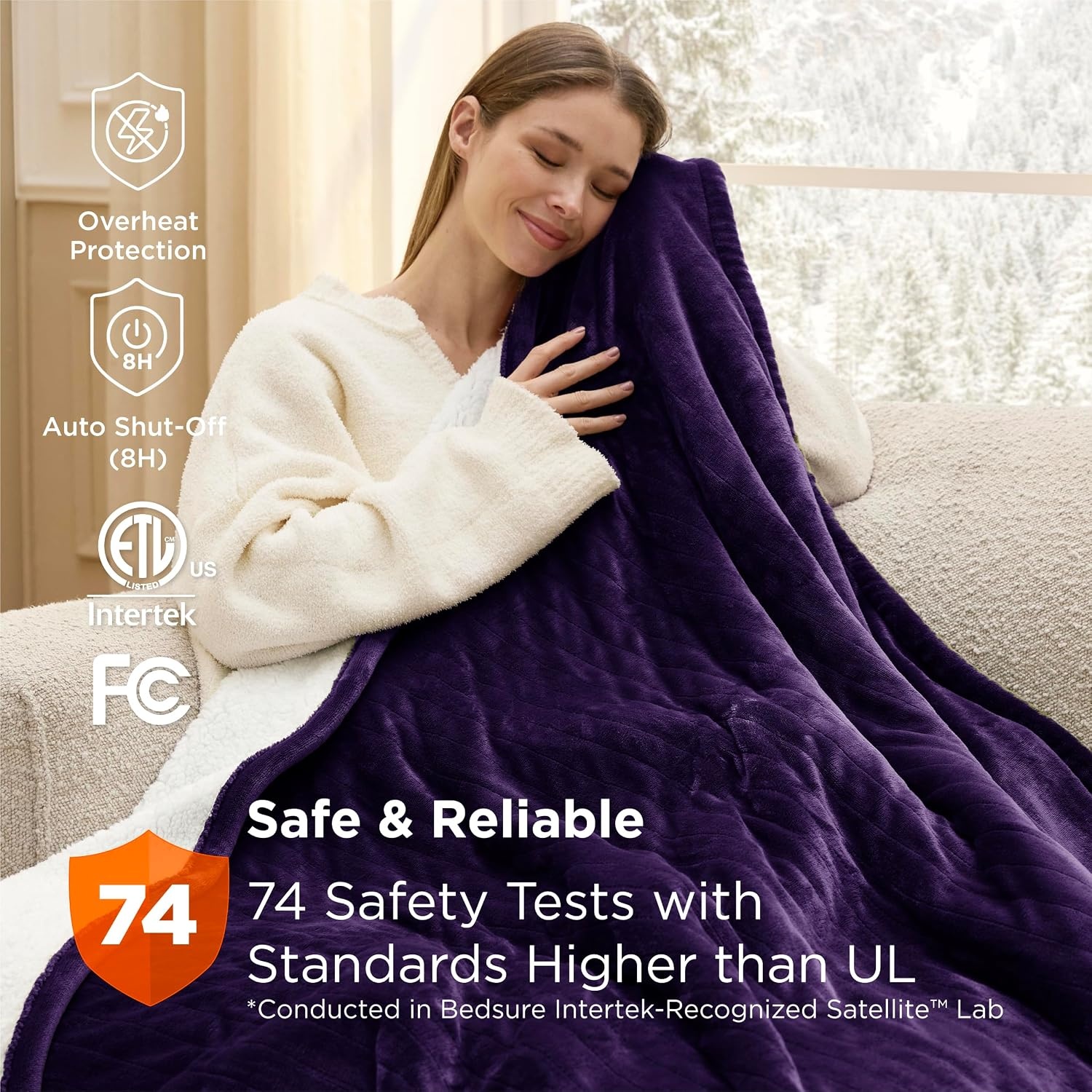 image:imageBedsure Heated Blanket Full Size Soft Electric Blanket with Preheat Cream 6 Heat6 Timer Settings 8H Auto ShutOff ETLFCC Flannel Sherpa Machine Washable Gifts for Grandma Grandpa 72x84in08 Purple