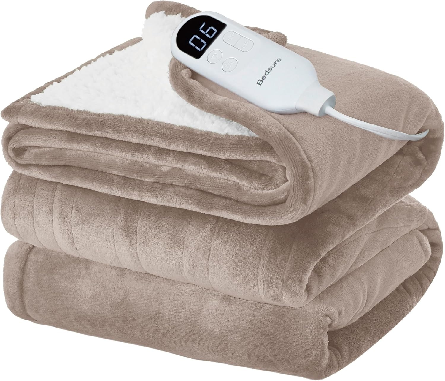 image:imageBedsure Heated Blanket Full Size Soft Electric Blanket with Preheat Cream 6 Heat6 Timer Settings 8H Auto ShutOff ETLFCC Flannel Sherpa Machine Washable Gifts for Grandma Grandpa 72x84in07 Taupe