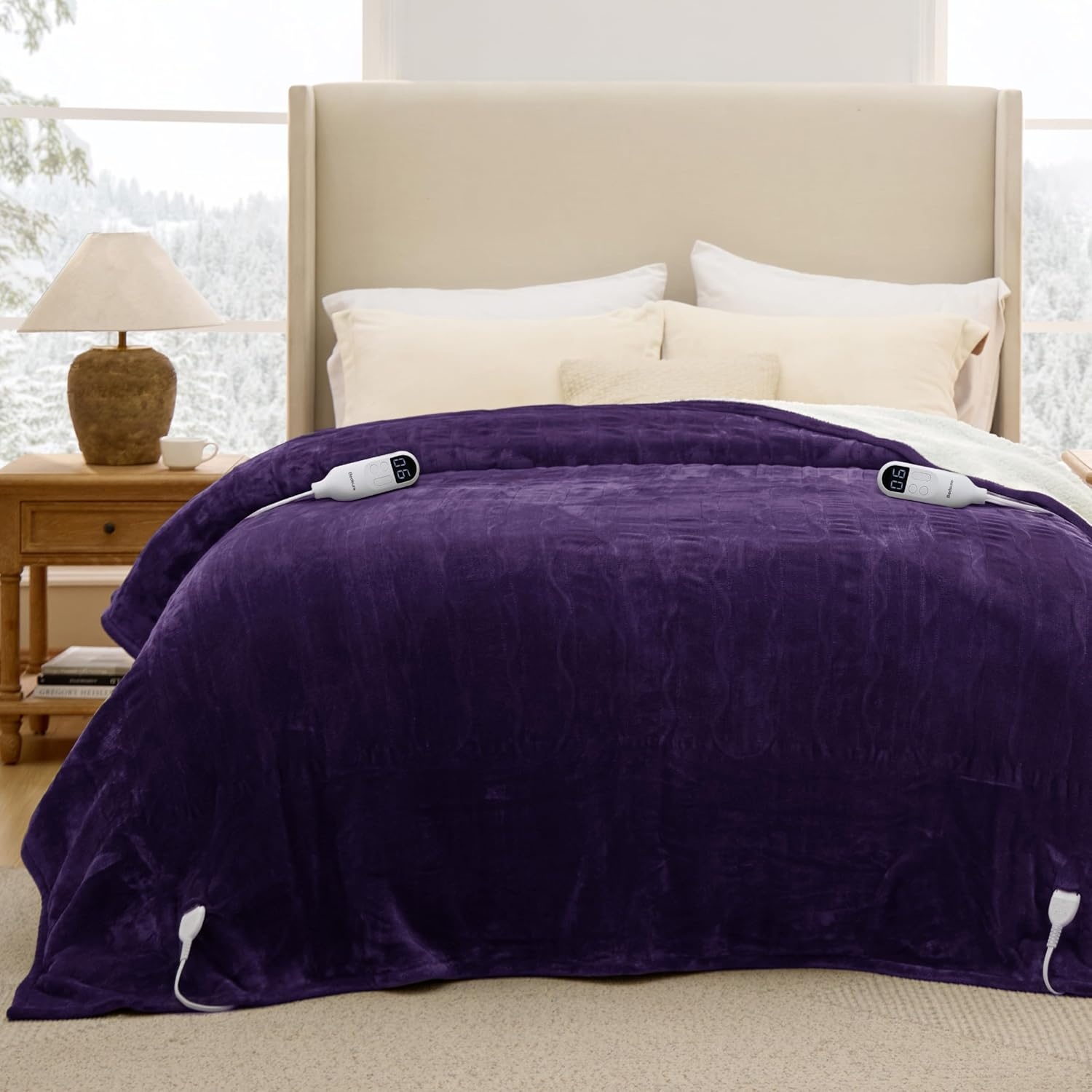 image:imageBedsure Heated Blanket Full Size Soft Electric Blanket with Preheat Cream 6 Heat6 Timer Settings 8H Auto ShutOff ETLFCC Flannel Sherpa Machine Washable Gifts for Grandma Grandpa 72x84in08 Purple