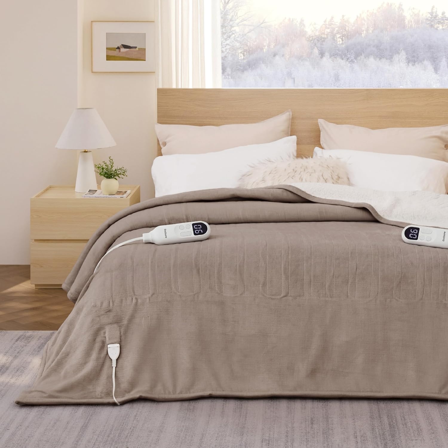 image:imageBedsure Heated Blanket Full Size Soft Electric Blanket with Preheat Cream 6 Heat6 Timer Settings 8H Auto ShutOff ETLFCC Flannel Sherpa Machine Washable Gifts for Grandma Grandpa 72x84in07 Taupe