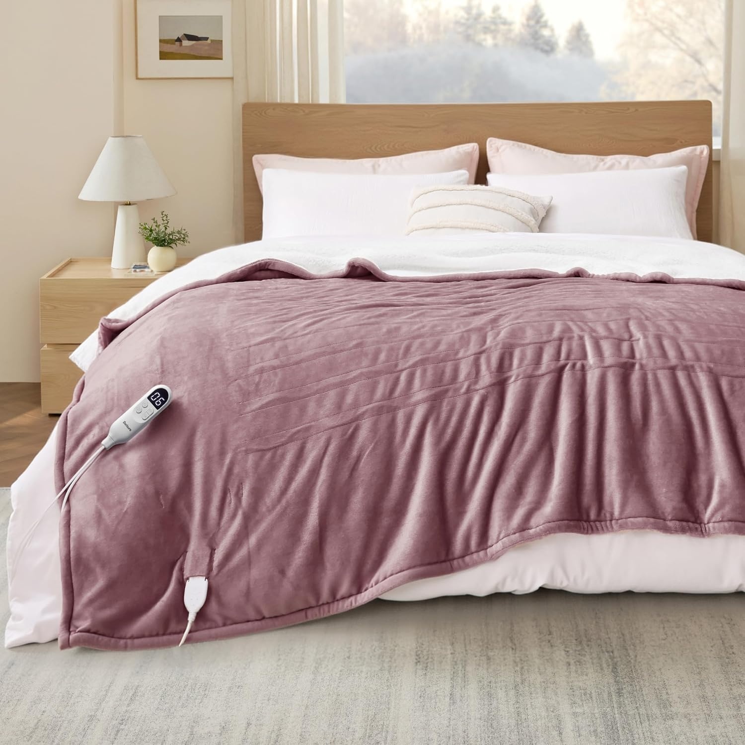 image:imageBedsure Heated Blanket Full Size Soft Electric Blanket with Preheat Cream 6 Heat6 Timer Settings 8H Auto ShutOff ETLFCC Flannel Sherpa Machine Washable Gifts for Grandma Grandpa 72x84in09 Pink
