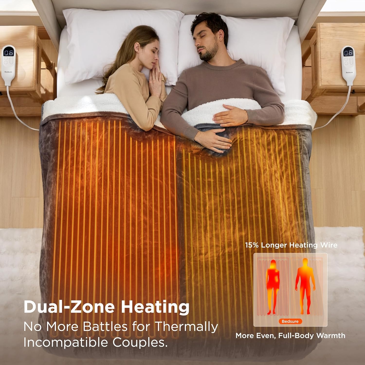 image:imageBedsure Heated Blanket Full Size Soft Electric Blanket with Preheat Cream 6 Heat6 Timer Settings 8H Auto ShutOff ETLFCC Flannel Sherpa Machine Washable Gifts for Grandma Grandpa 72x84in12 Dark Grey