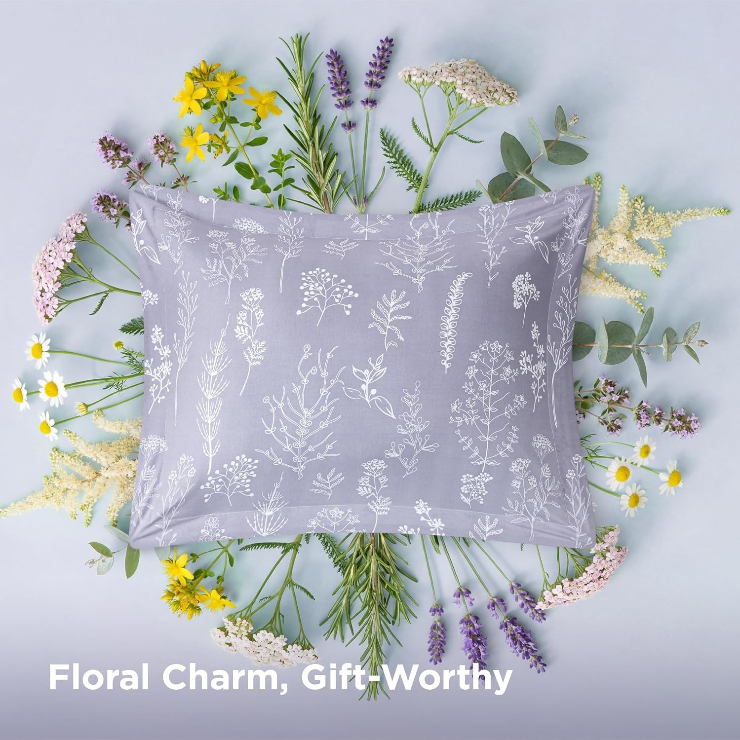 image:imageBedsure Light Grey Queen Comforter Set Reversible Floral Bed Set Soft Summer Lightweight Bedding for Bedroom 1 Soft Botanical Flowers Comforter and 2 Pillow Shams06 Lavender