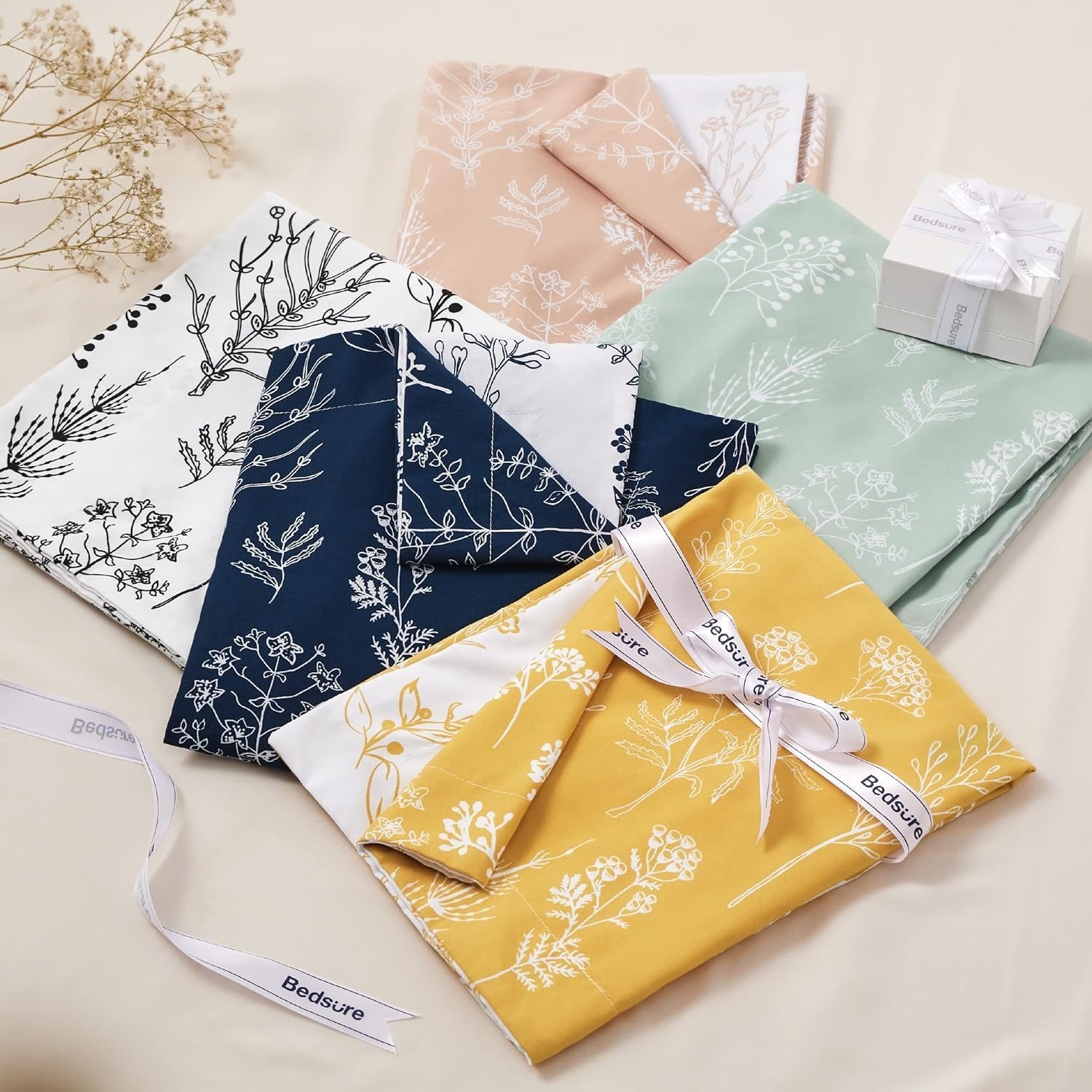 image:imageBedsure Light Grey Queen Comforter Set Reversible Floral Bed Set Soft Summer Lightweight Bedding for Bedroom 1 Soft Botanical Flowers Comforter and 2 Pillow Shams14 Navy