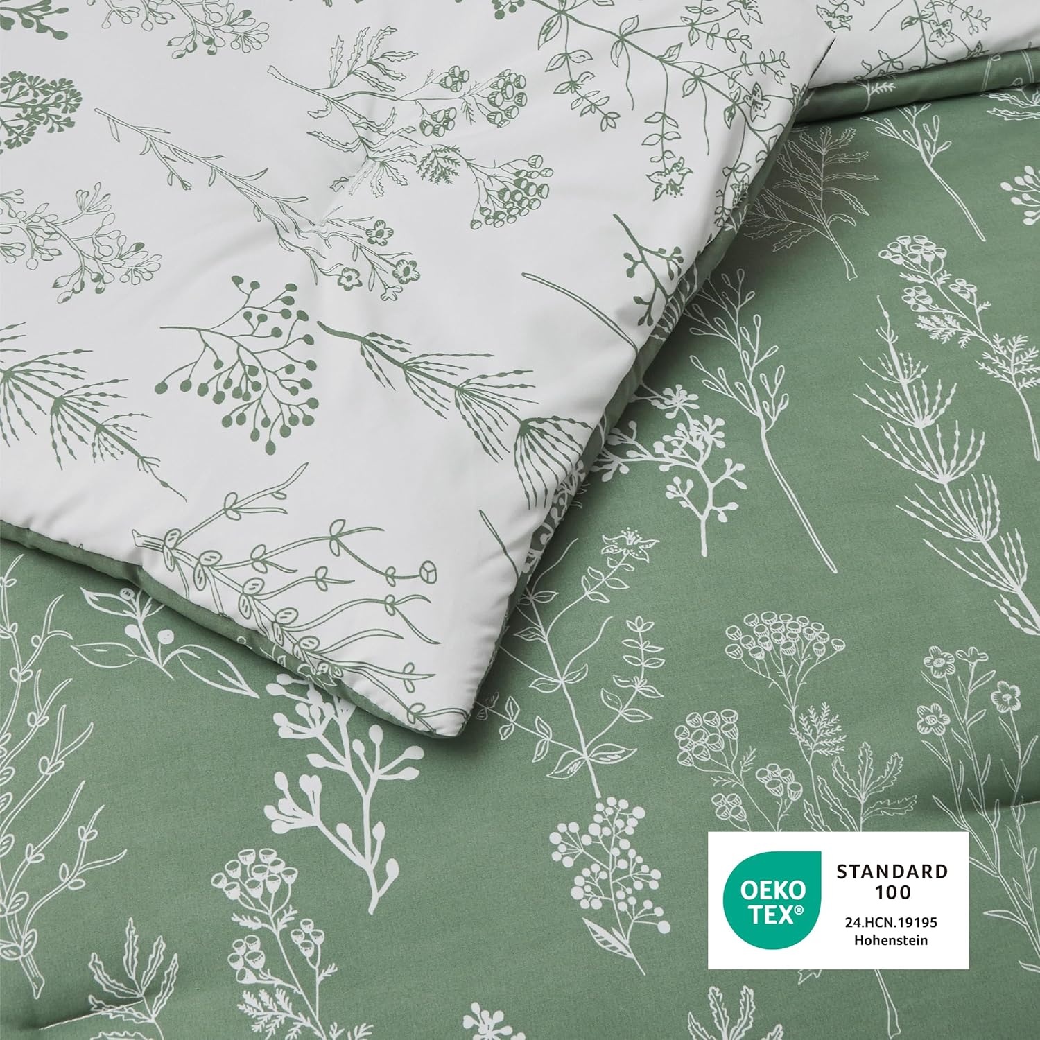 image:imageBedsure Light Grey Queen Comforter Set Reversible Floral Bed Set Soft Summer Lightweight Bedding for Bedroom 1 Soft Botanical Flowers Comforter and 2 Pillow ShamsGreen