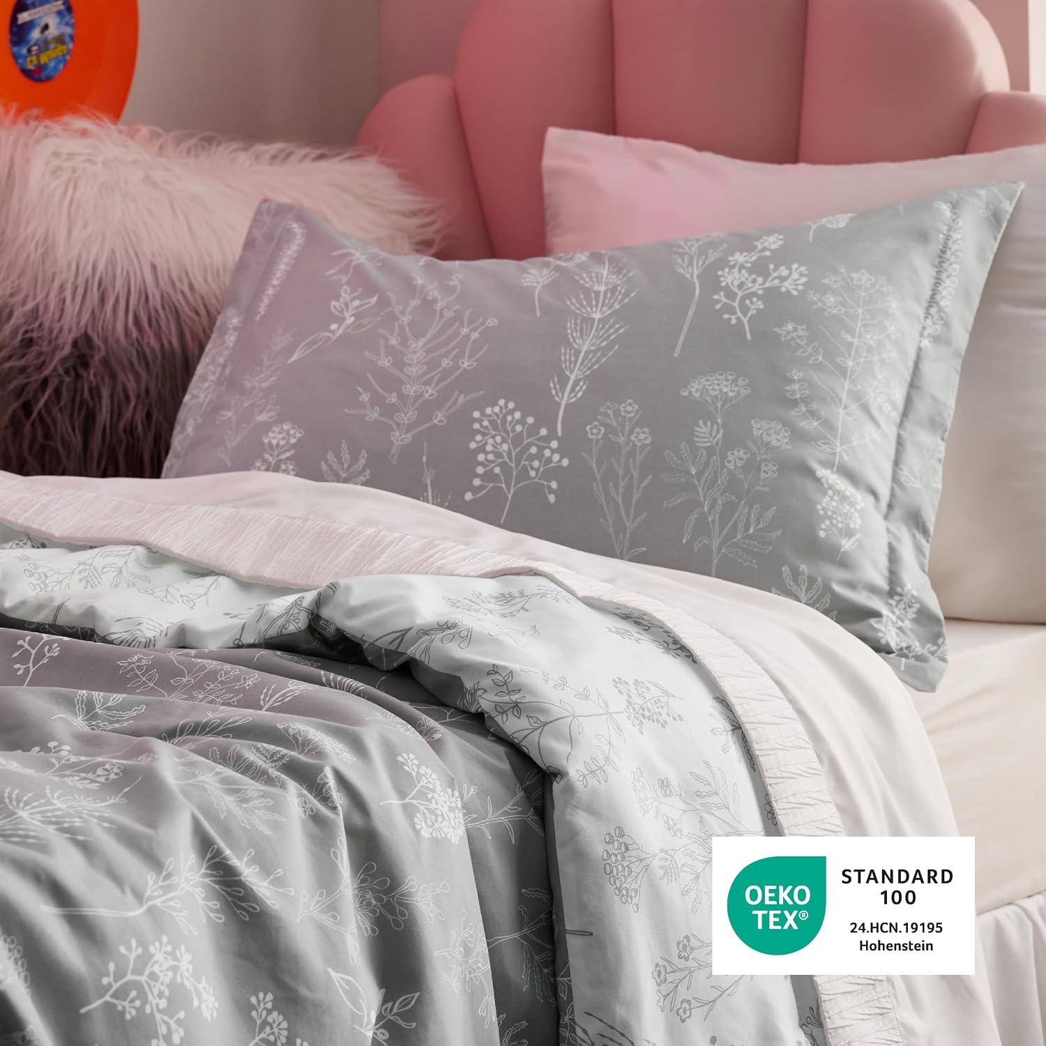 image:imageBedsure Light Grey Queen Comforter Set Reversible Floral Bed Set Soft Summer Lightweight Bedding for Bedroom 1 Soft Botanical Flowers Comforter and 2 Pillow Shams04 Light Grey