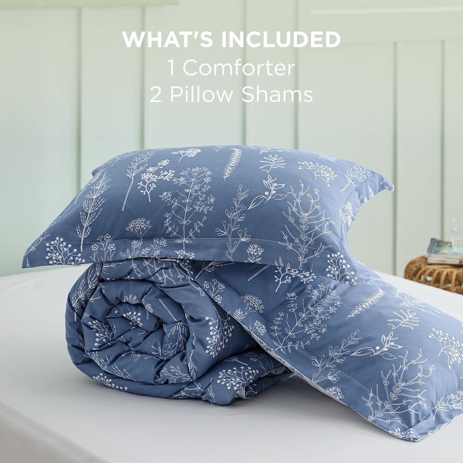 image:imageBedsure Light Grey Queen Comforter Set Reversible Floral Bed Set Soft Summer Lightweight Bedding for Bedroom 1 Soft Botanical Flowers Comforter and 2 Pillow Shams13 Infinity Blue