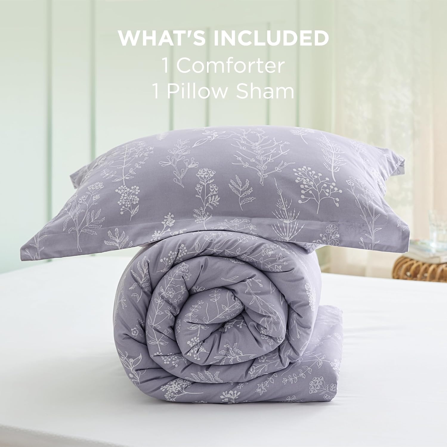 image:imageBedsure Light Grey Queen Comforter Set Reversible Floral Bed Set Soft Summer Lightweight Bedding for Bedroom 1 Soft Botanical Flowers Comforter and 2 Pillow Shams06 Lavender