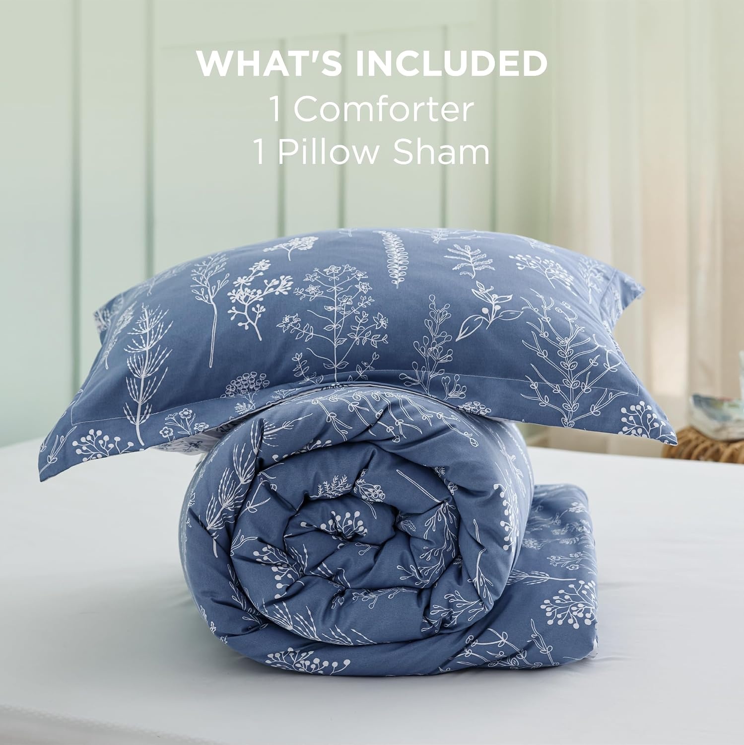 image:imageBedsure Light Grey Queen Comforter Set Reversible Floral Bed Set Soft Summer Lightweight Bedding for Bedroom 1 Soft Botanical Flowers Comforter and 2 Pillow Shams13 Infinity Blue