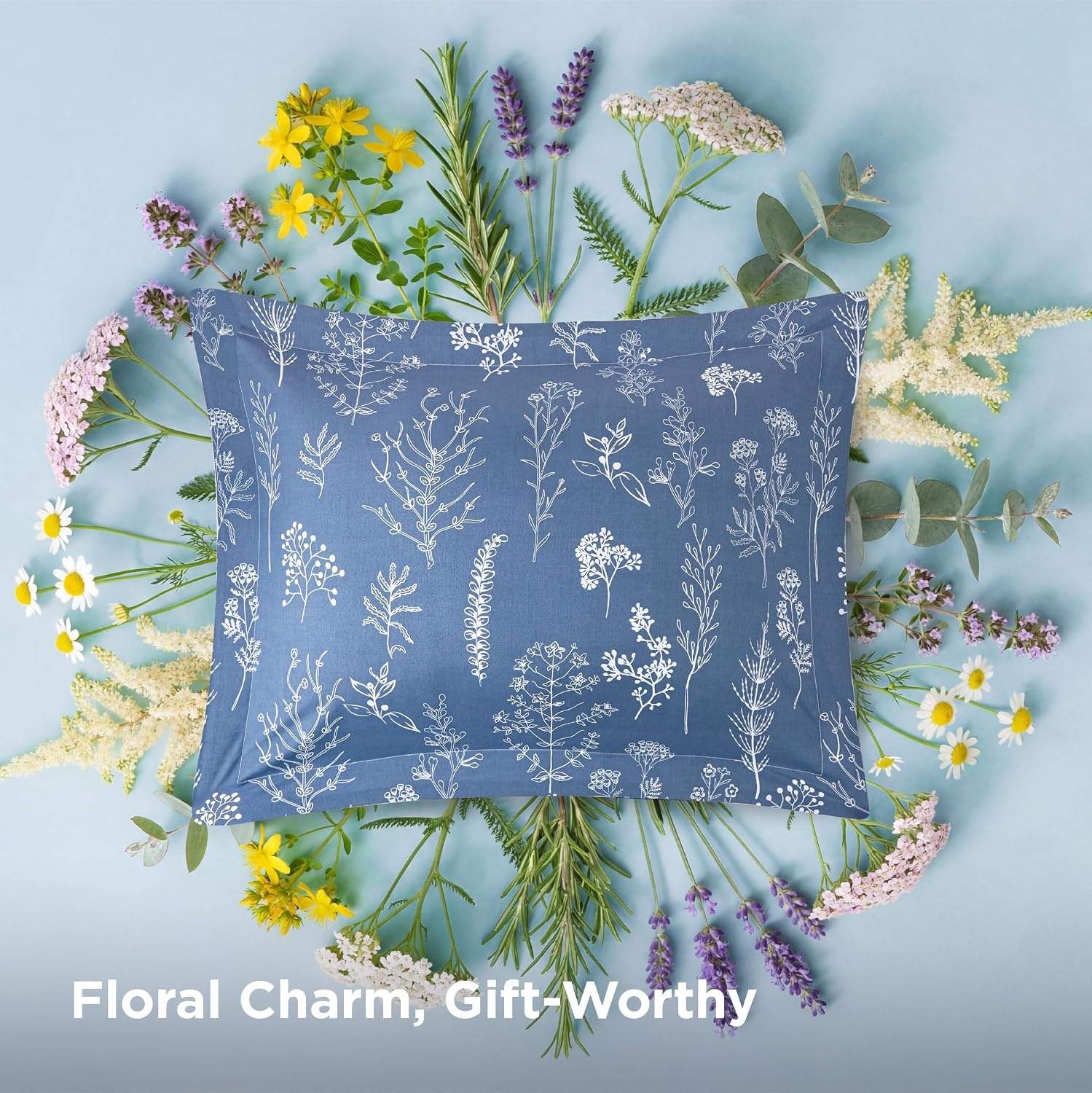 image:imageBedsure Light Grey Queen Comforter Set Reversible Floral Bed Set Soft Summer Lightweight Bedding for Bedroom 1 Soft Botanical Flowers Comforter and 2 Pillow Shams13 Infinity Blue