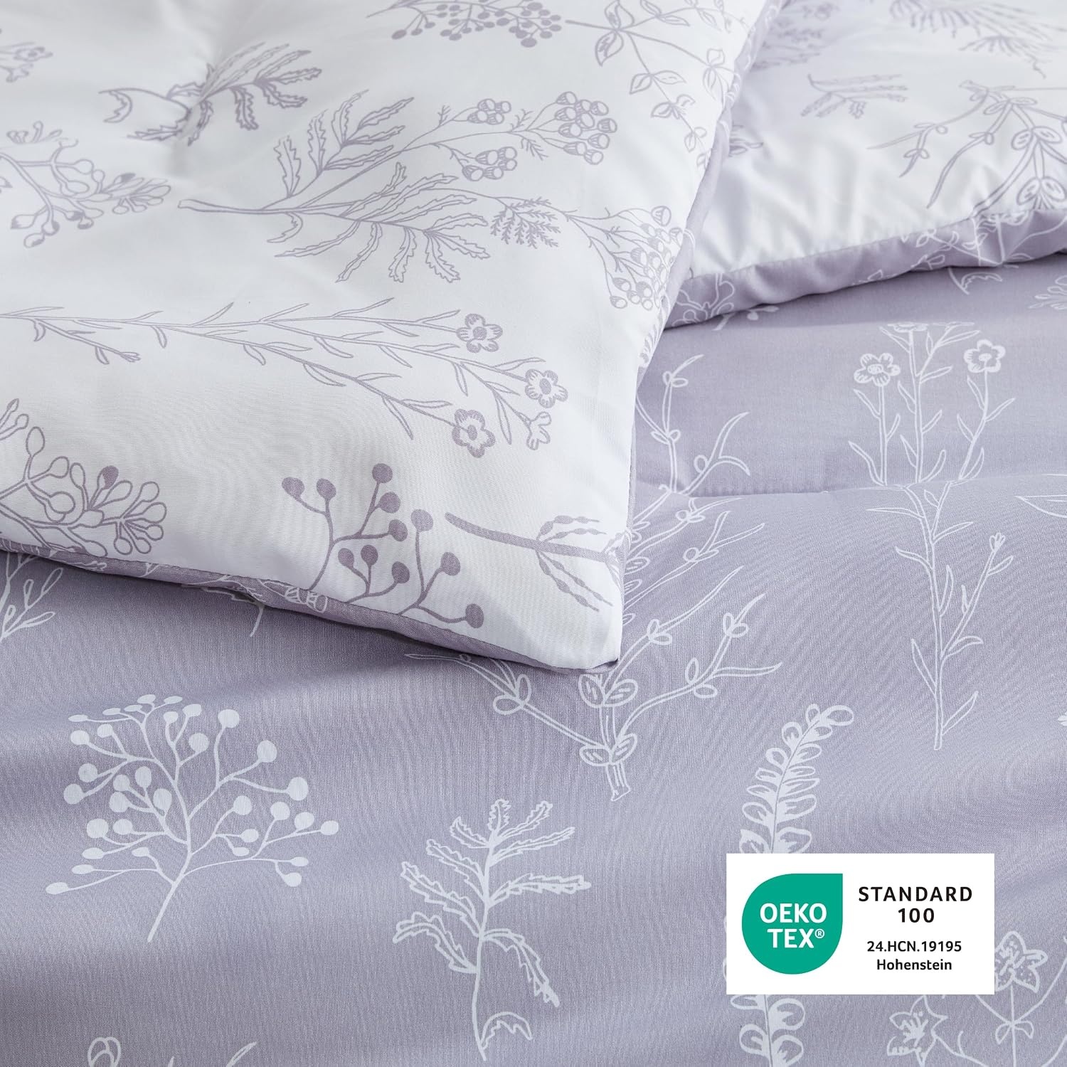 image:imageBedsure Light Grey Queen Comforter Set Reversible Floral Bed Set Soft Summer Lightweight Bedding for Bedroom 1 Soft Botanical Flowers Comforter and 2 Pillow Shams06 Lavender