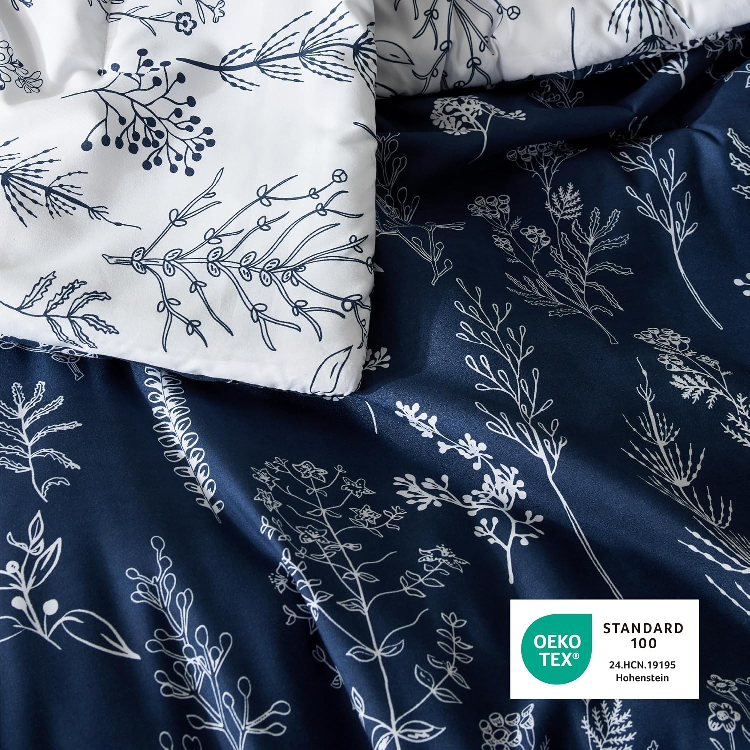image:imageBedsure Light Grey Queen Comforter Set Reversible Floral Bed Set Soft Summer Lightweight Bedding for Bedroom 1 Soft Botanical Flowers Comforter and 2 Pillow Shams14 Navy
