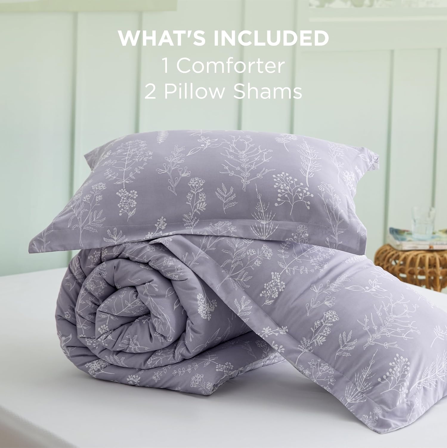 image:imageBedsure Light Grey Queen Comforter Set Reversible Floral Bed Set Soft Summer Lightweight Bedding for Bedroom 1 Soft Botanical Flowers Comforter and 2 Pillow Shams06 Lavender