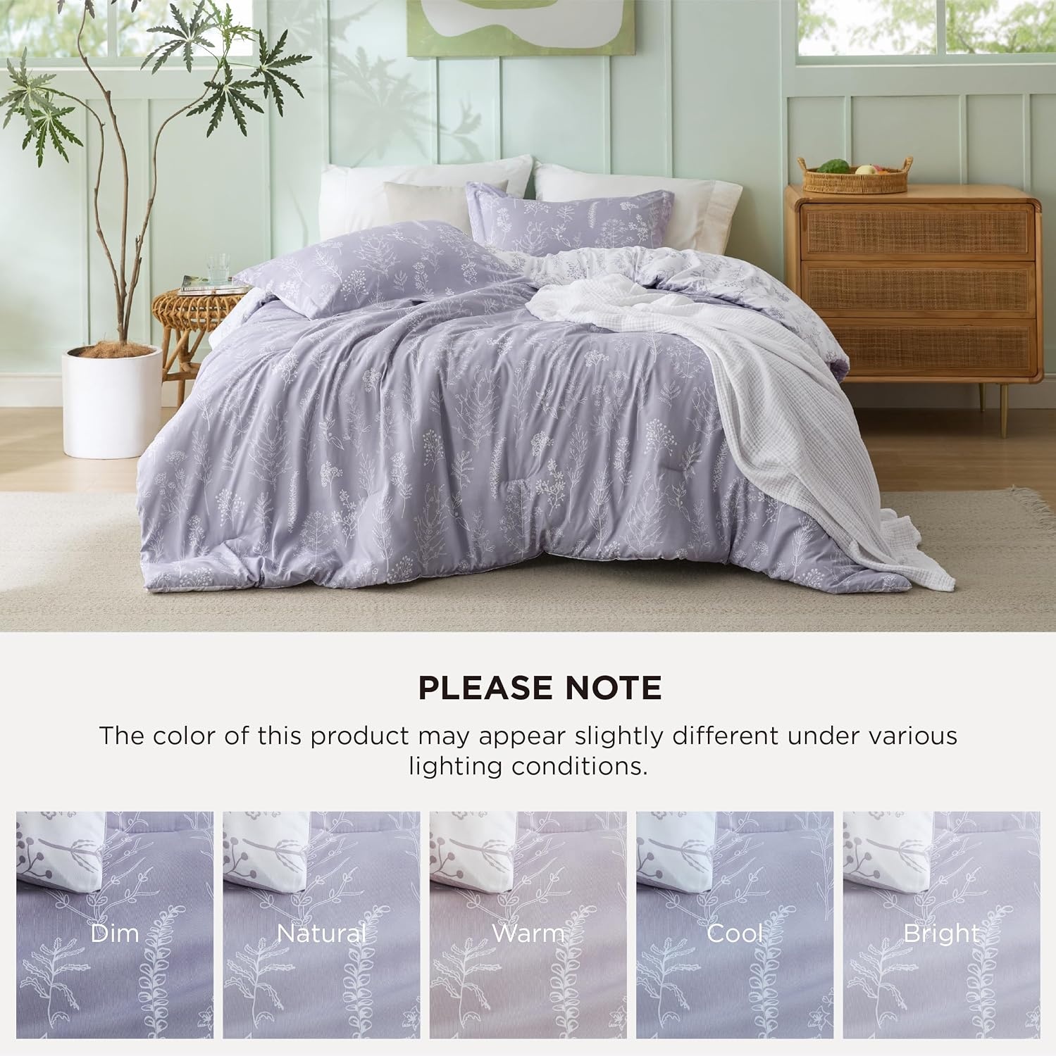 image:imageBedsure Light Grey Queen Comforter Set Reversible Floral Bed Set Soft Summer Lightweight Bedding for Bedroom 1 Soft Botanical Flowers Comforter and 2 Pillow Shams06 Lavender