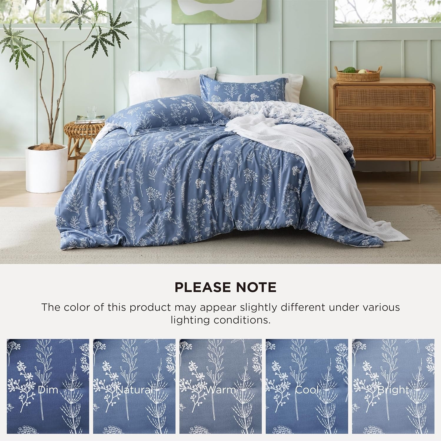 image:imageBedsure Light Grey Queen Comforter Set Reversible Floral Bed Set Soft Summer Lightweight Bedding for Bedroom 1 Soft Botanical Flowers Comforter and 2 Pillow Shams13 Infinity Blue