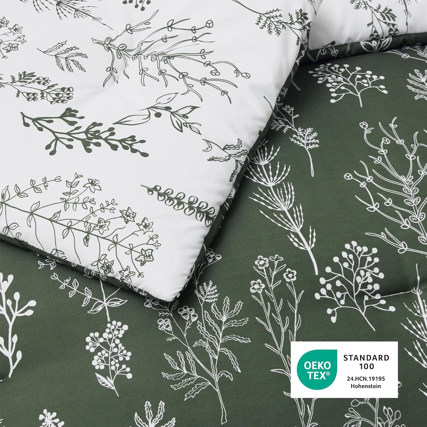image:imageBedsure Light Grey Queen Comforter Set Reversible Floral Bed Set Soft Summer Lightweight Bedding for Bedroom 1 Soft Botanical Flowers Comforter and 2 Pillow Shams25 Dark Olive Green