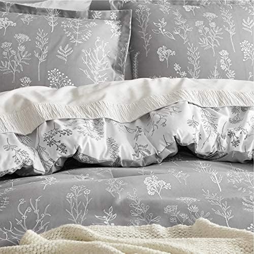 image:imageBedsure Light Grey Queen Comforter Set Reversible Floral Bed Set Soft Summer Lightweight Bedding for Bedroom 1 Soft Botanical Flowers Comforter and 2 Pillow Shams04 Light Grey