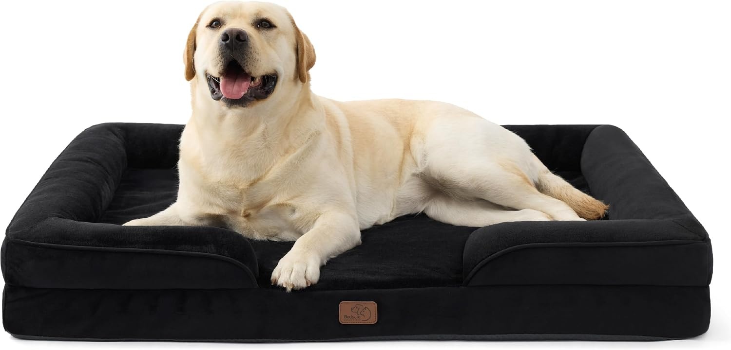 image:imageBedsure Orthopedic XL Dog Bed Extra Large with Removable Washable Cover 42 Classic Comfy Xlarge Dog Couch Sofa Waterproof Cozy Bolster Sides Nonslip Bottom Pet Bed for CatsSenior Dogs GreyBlack