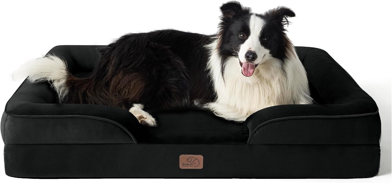 image:imageBedsure Orthopedic XL Dog Bed Extra Large with Removable Washable Cover 42 Classic Comfy Xlarge Dog Couch Sofa Waterproof Cozy Bolster Sides Nonslip Bottom Pet Bed for CatsSenior Dogs GreyBlack