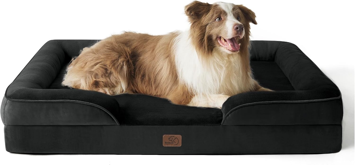 image:imageBedsure Orthopedic XL Dog Bed Extra Large with Removable Washable Cover 42 Classic Comfy Xlarge Dog Couch Sofa Waterproof Cozy Bolster Sides Nonslip Bottom Pet Bed for CatsSenior Dogs GreyBlack