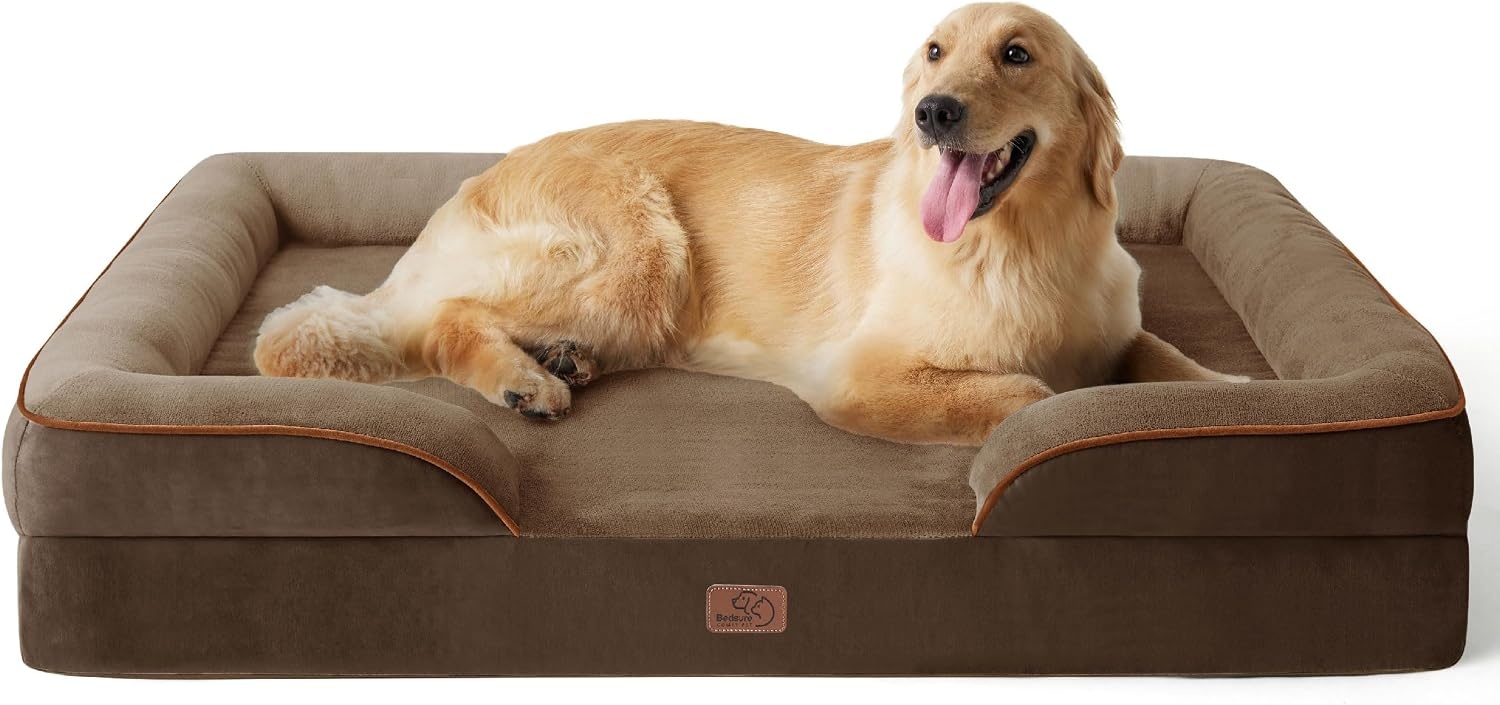 image:imageBedsure Orthopedic XL Dog Bed Extra Large with Removable Washable Cover 42 Classic Comfy Xlarge Dog Couch Sofa Waterproof Cozy Bolster Sides Nonslip Bottom Pet Bed for CatsSenior Dogs GreyBrown